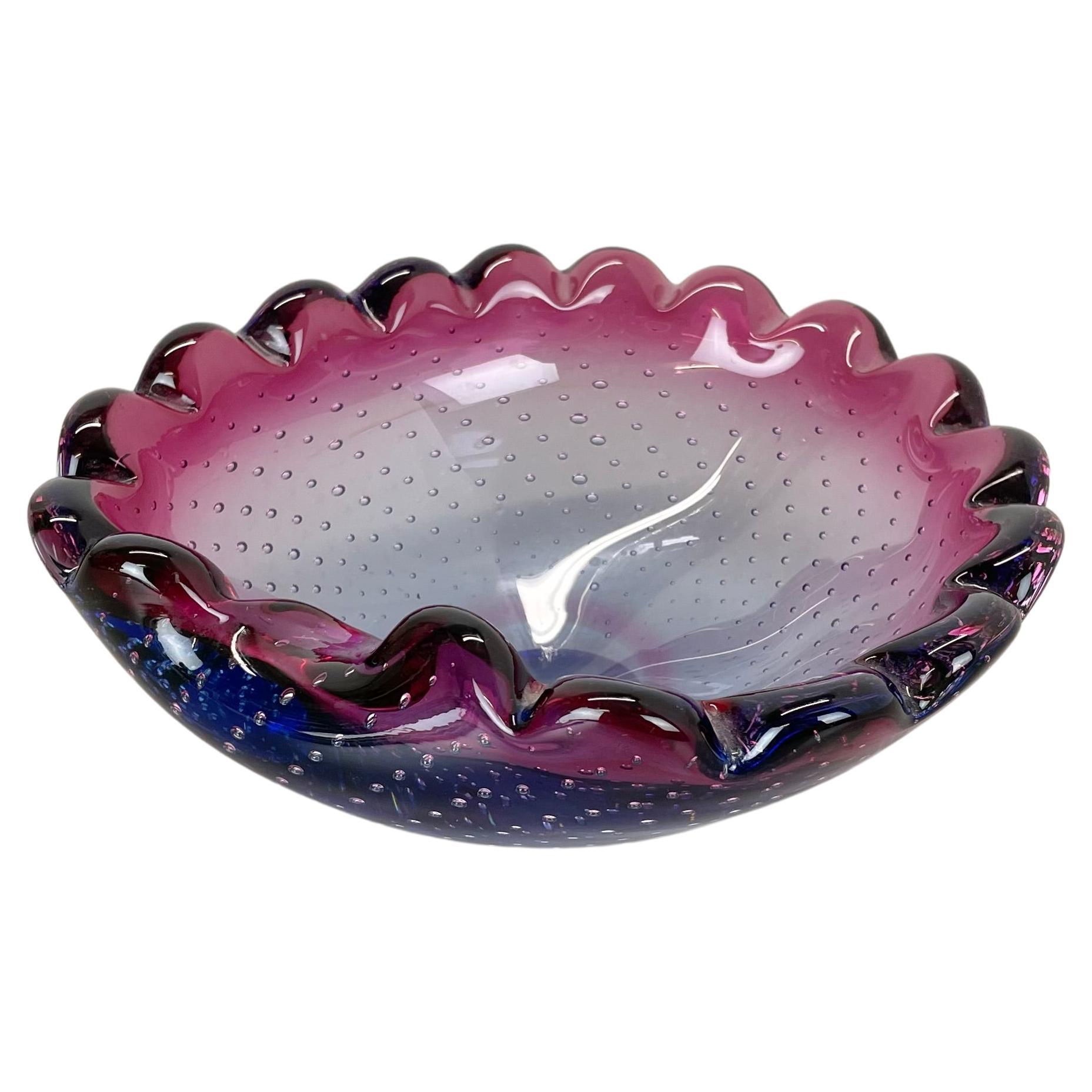 Large Murano Glass 1.2kg Bullicante PINK Bubble Bowl Element Shell, Italy, 1970s