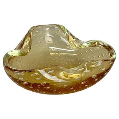 Large Murano Glass 1.3kg Bullicante yellow Bubble Bowl Element Shell Italy 1970