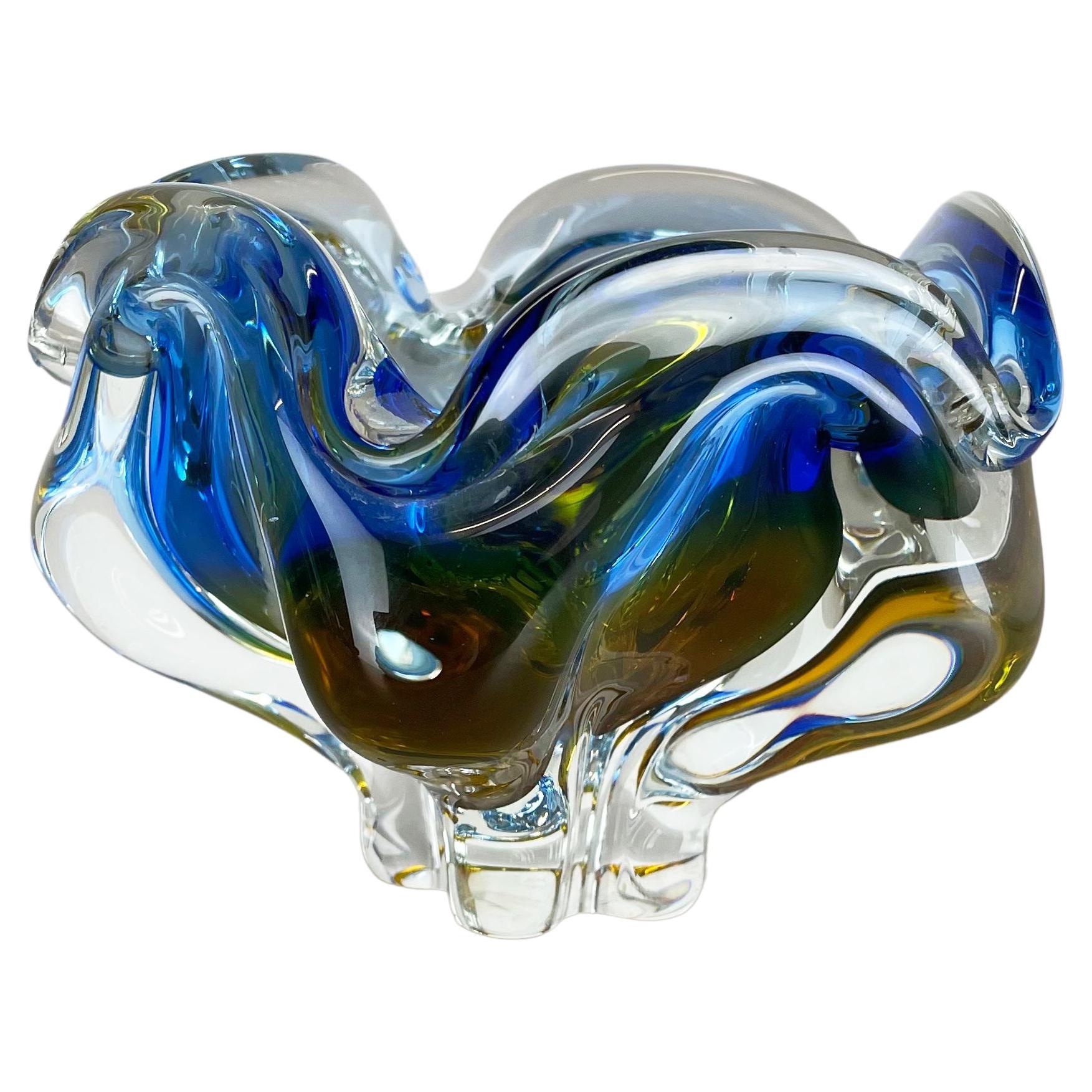 Large Murano Glass 1, 4Kg "Floral" Bowl Element Shell Ashtray Murano, Italy 1970s
