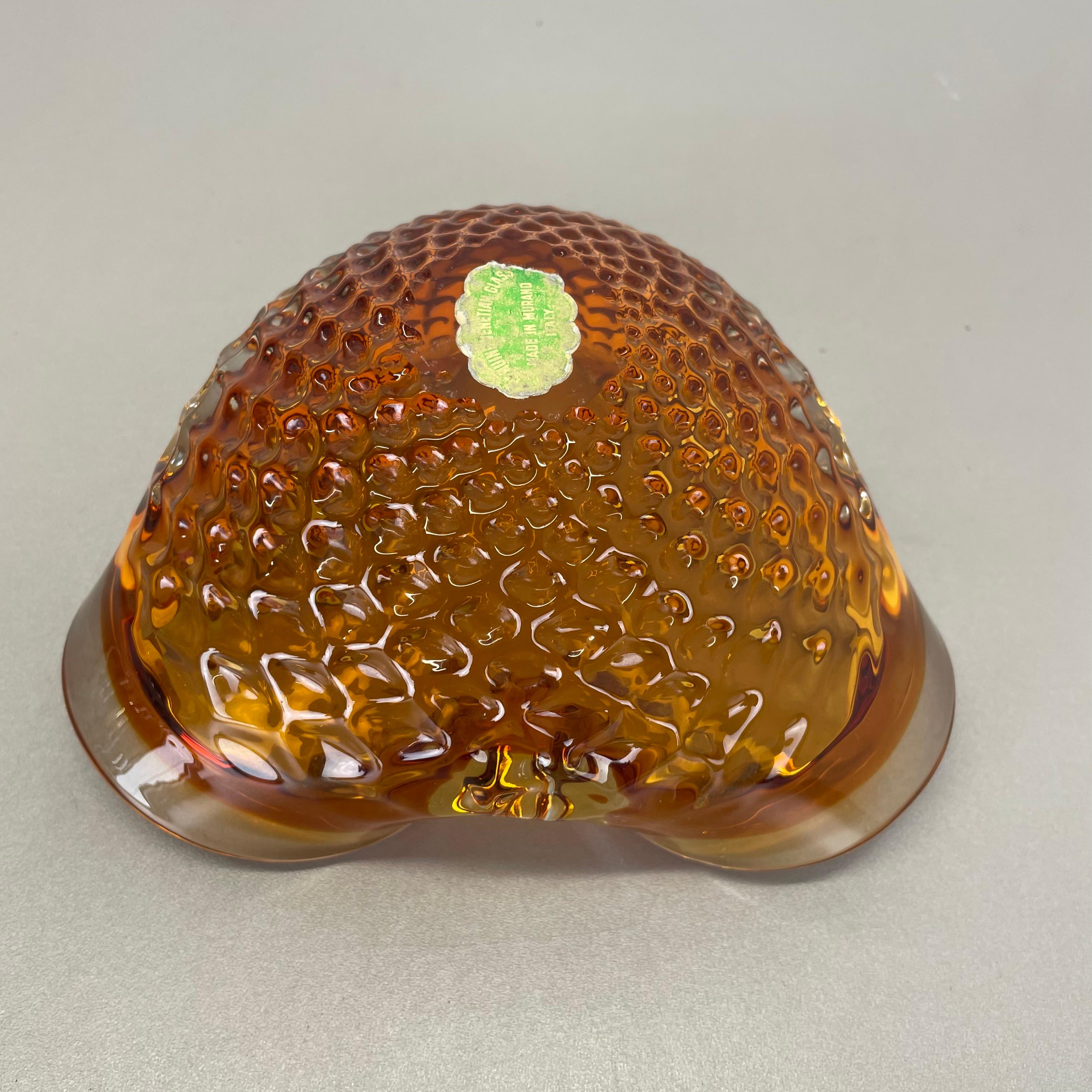 Grande ciotola in vetro di Murano da 1 kg con elemento a bolle d'aria conchiglia Italia anni '70 in vendita 8