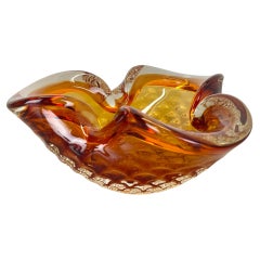 Large Murano Glass 1kg Bubble yellow Bubble Bowl Element Shell Italy 1970s