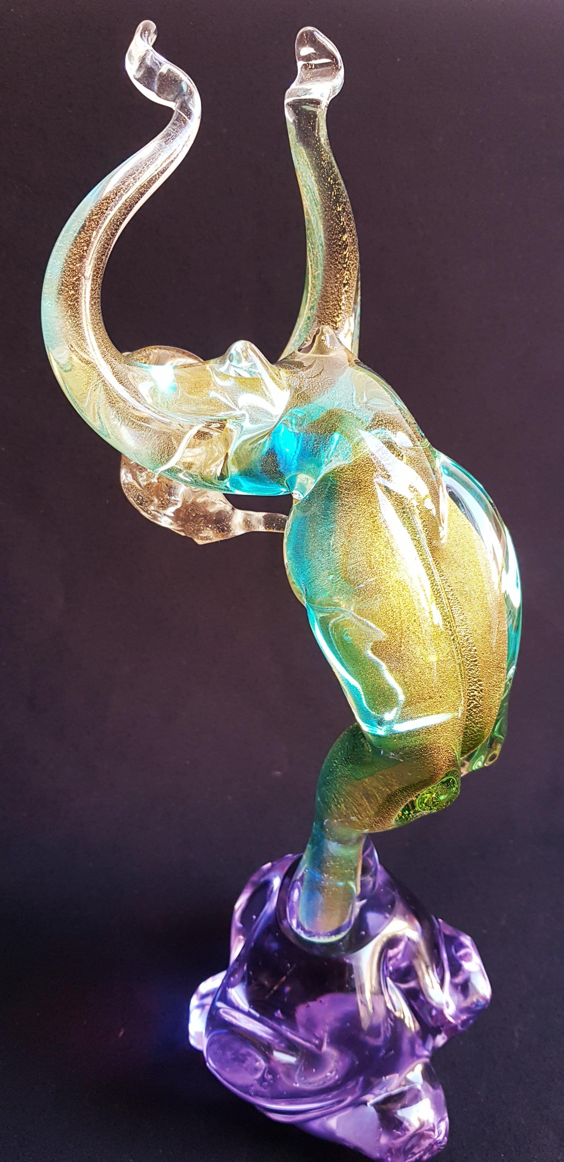 Hand-Crafted Large Murano Glass Abstract Nude Sculpture with Gold Leaf Signed For Sale