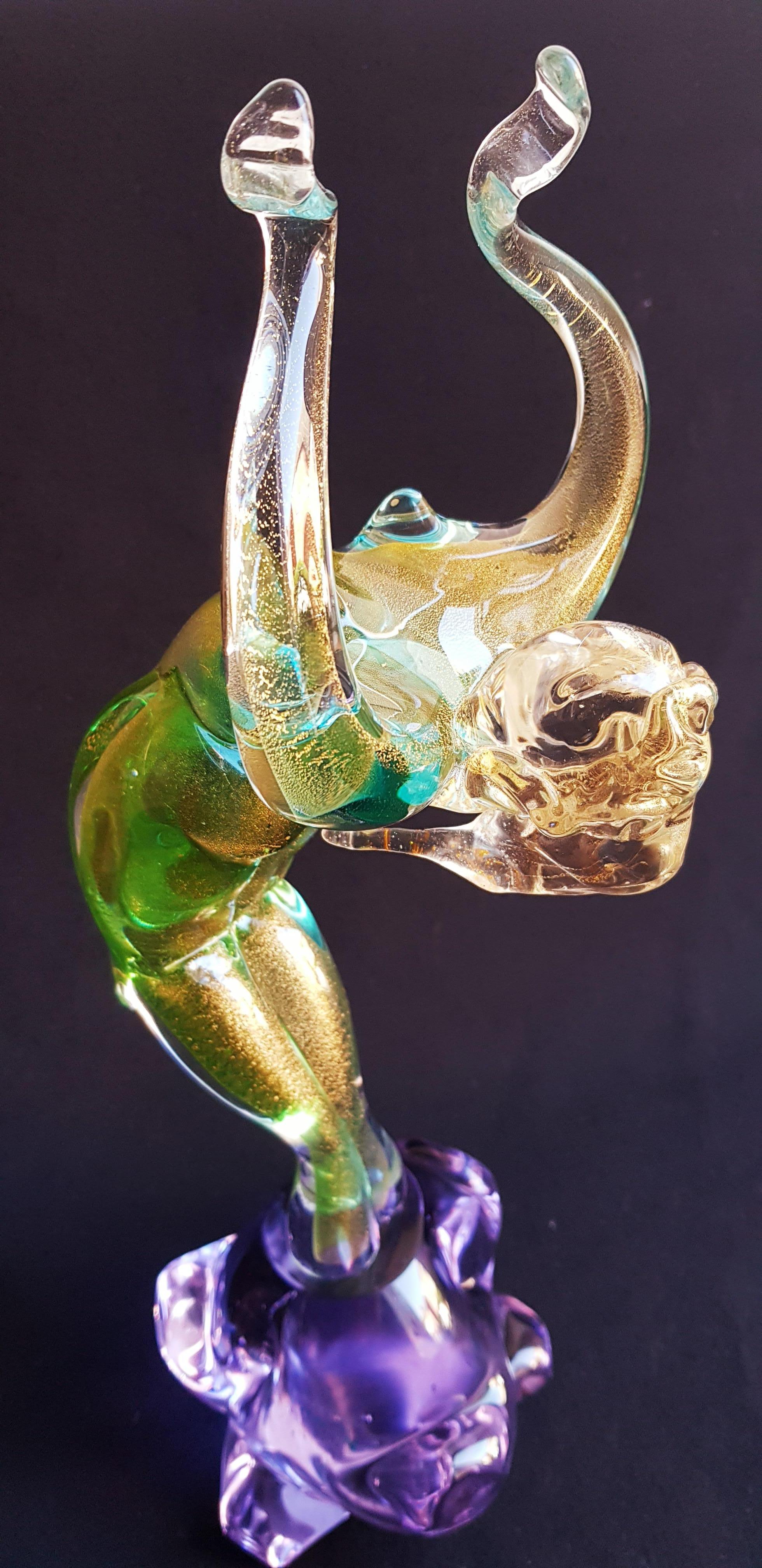 Mid-20th Century Large Murano Glass Abstract Nude Sculpture with Gold Leaf Signed For Sale