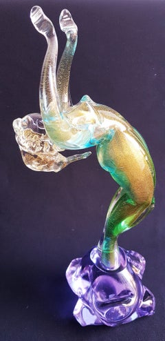 Large Murano Glass Abstract Nude Sculpture with Gold Leaf Signed