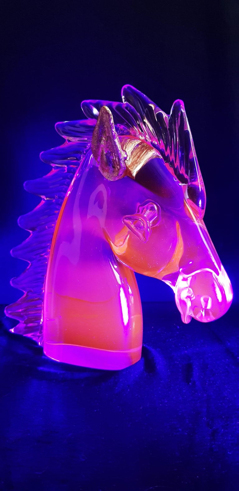Large Murano Glass Alexandrit Neodymium Horse Head Signed  For Sale 3