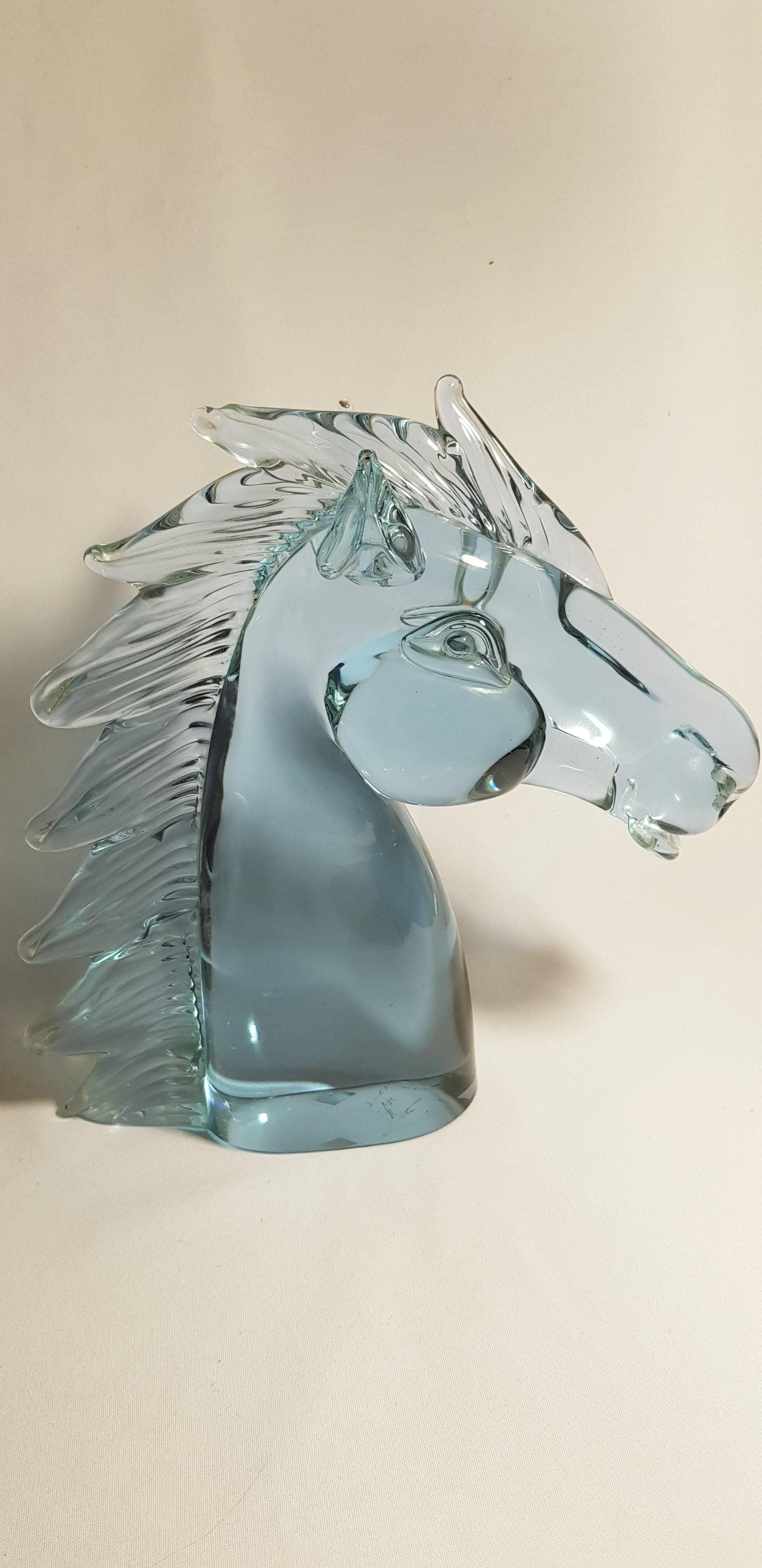 Mid-20th Century Large Murano Glass Alexandrite Neodymium Horse Head, Signed by Licio Zanetti For Sale