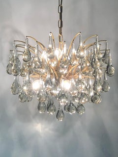 Large Murano Glass and Brass Tear Drop Chandelier by E. Palme, circa 1970s