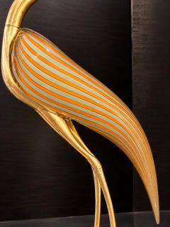 Large Murano Glass and Brass Heron Sculpture, Attributed to Licio Zanetti, 70'