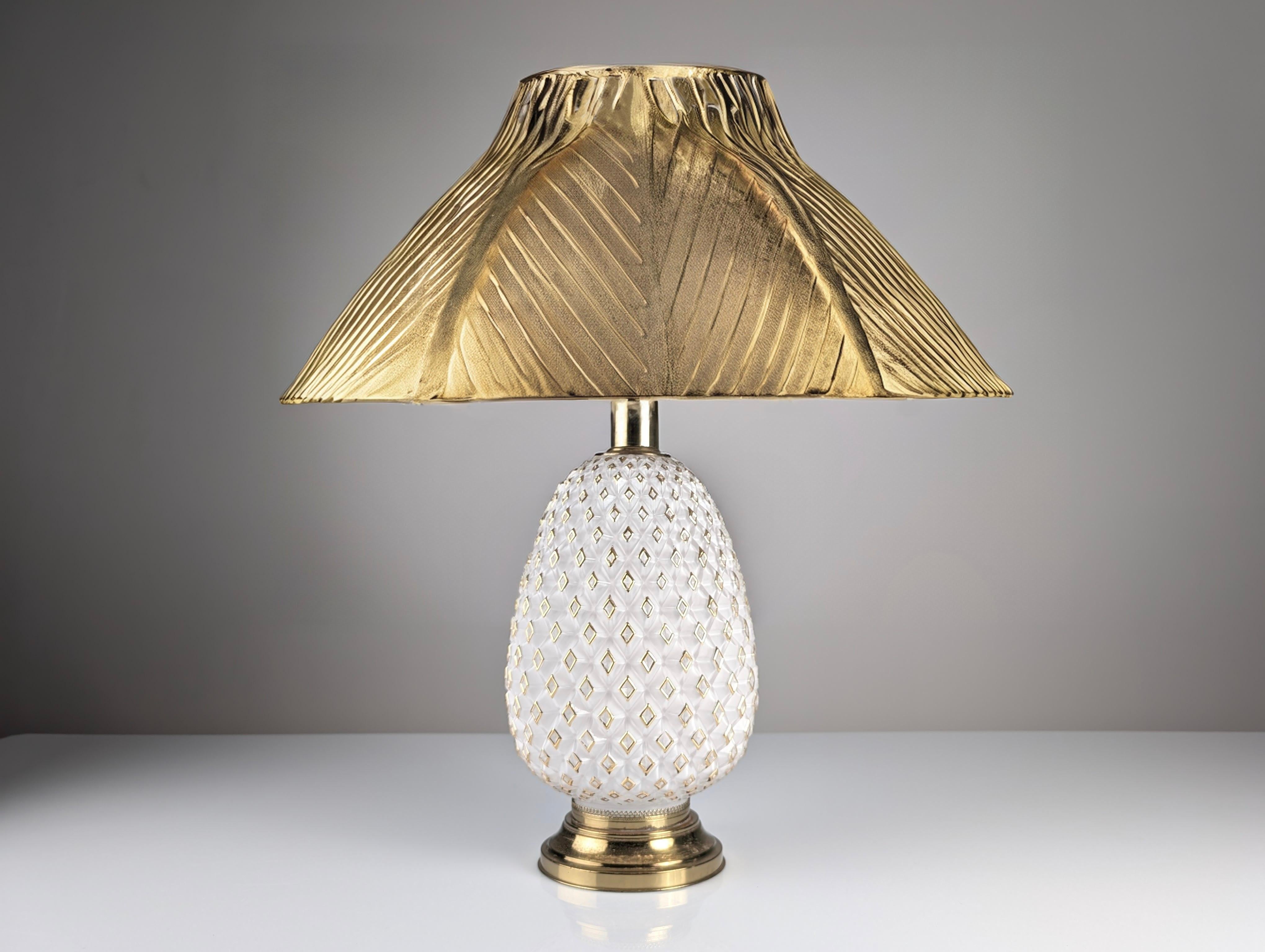Large Murano Glass and Brass Pineapple Table Lamp, Italy 1970s For Sale 4
