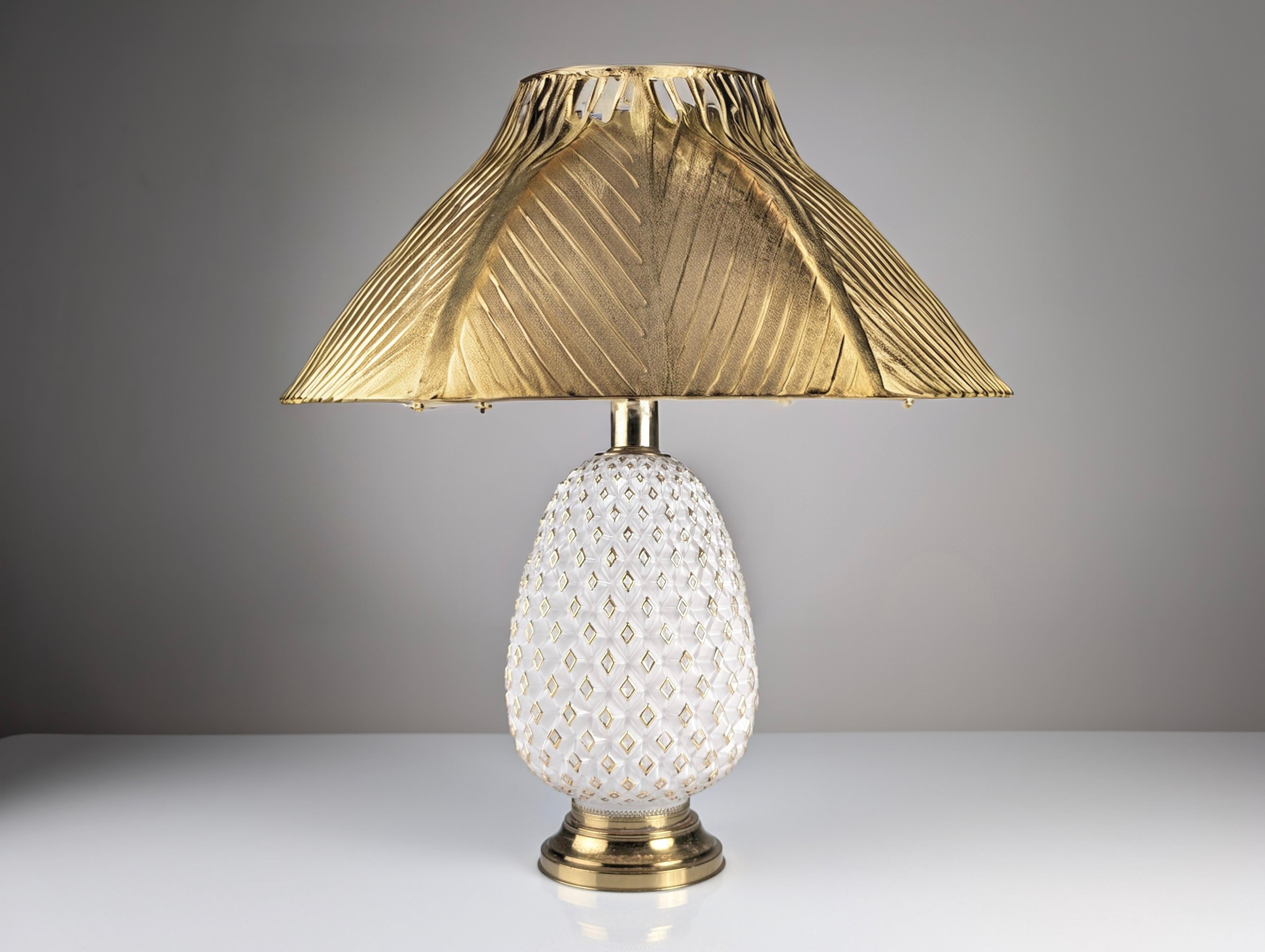 Mid-Century Modern Large Murano Glass and Brass Pineapple Table Lamp, Italy 1970s For Sale