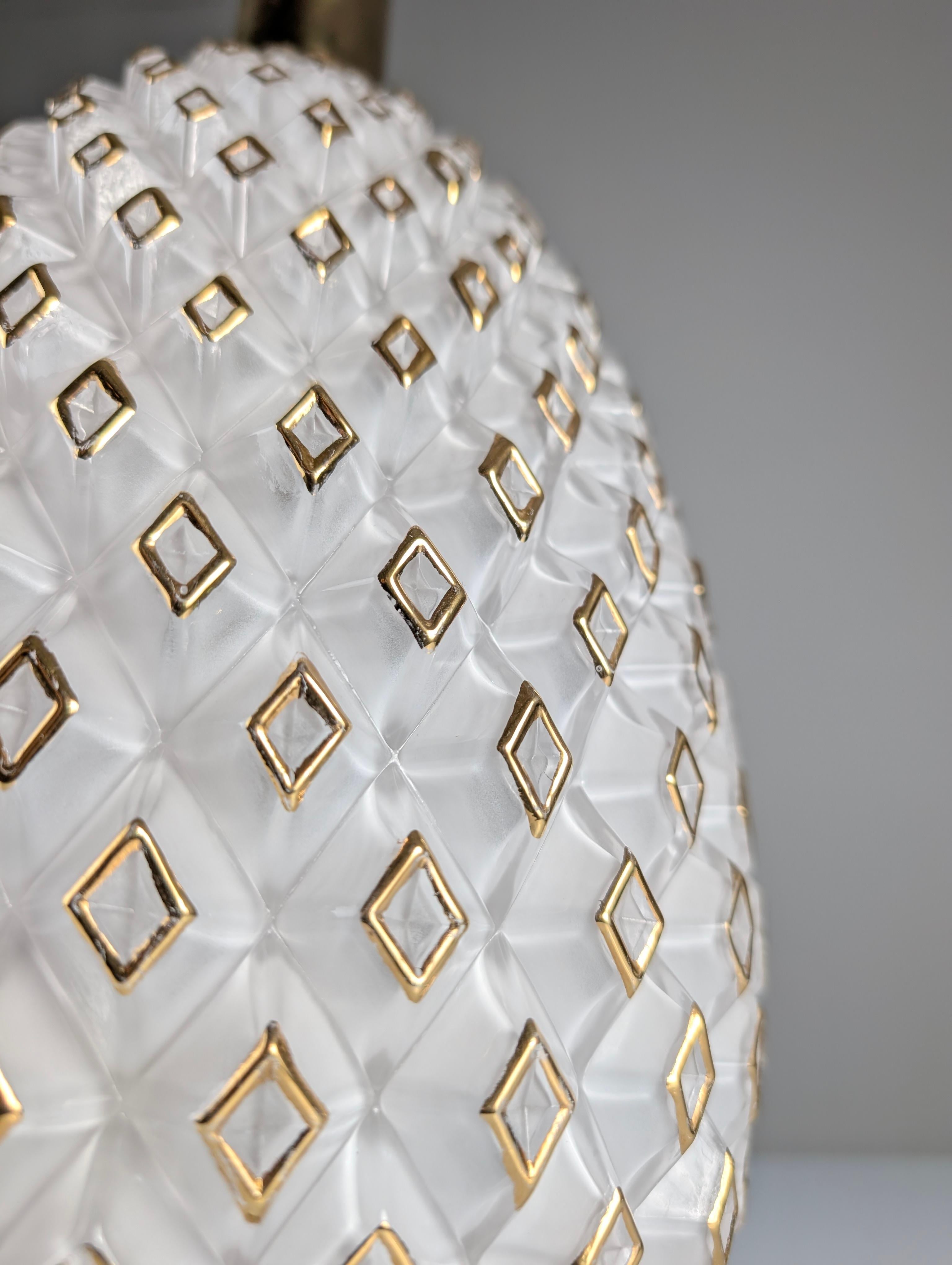 Italian Large Murano Glass and Brass Pineapple Table Lamp, Italy 1970s For Sale