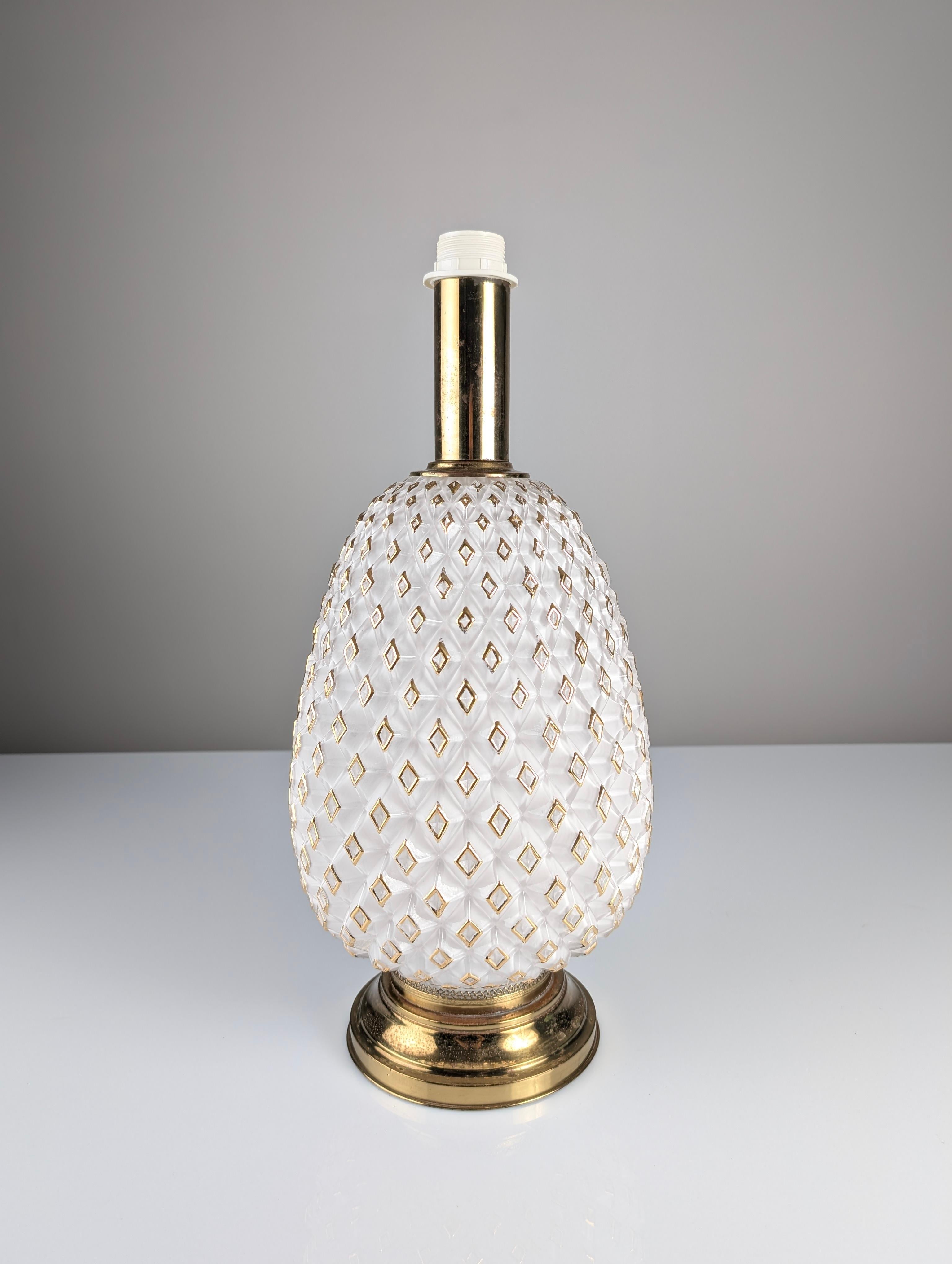 Large Murano Glass and Brass Pineapple Table Lamp, Italy 1970s For Sale 2