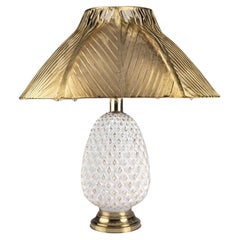 Large Murano Glass and Brass Pineapple Table Lamp, Italy 1970s
