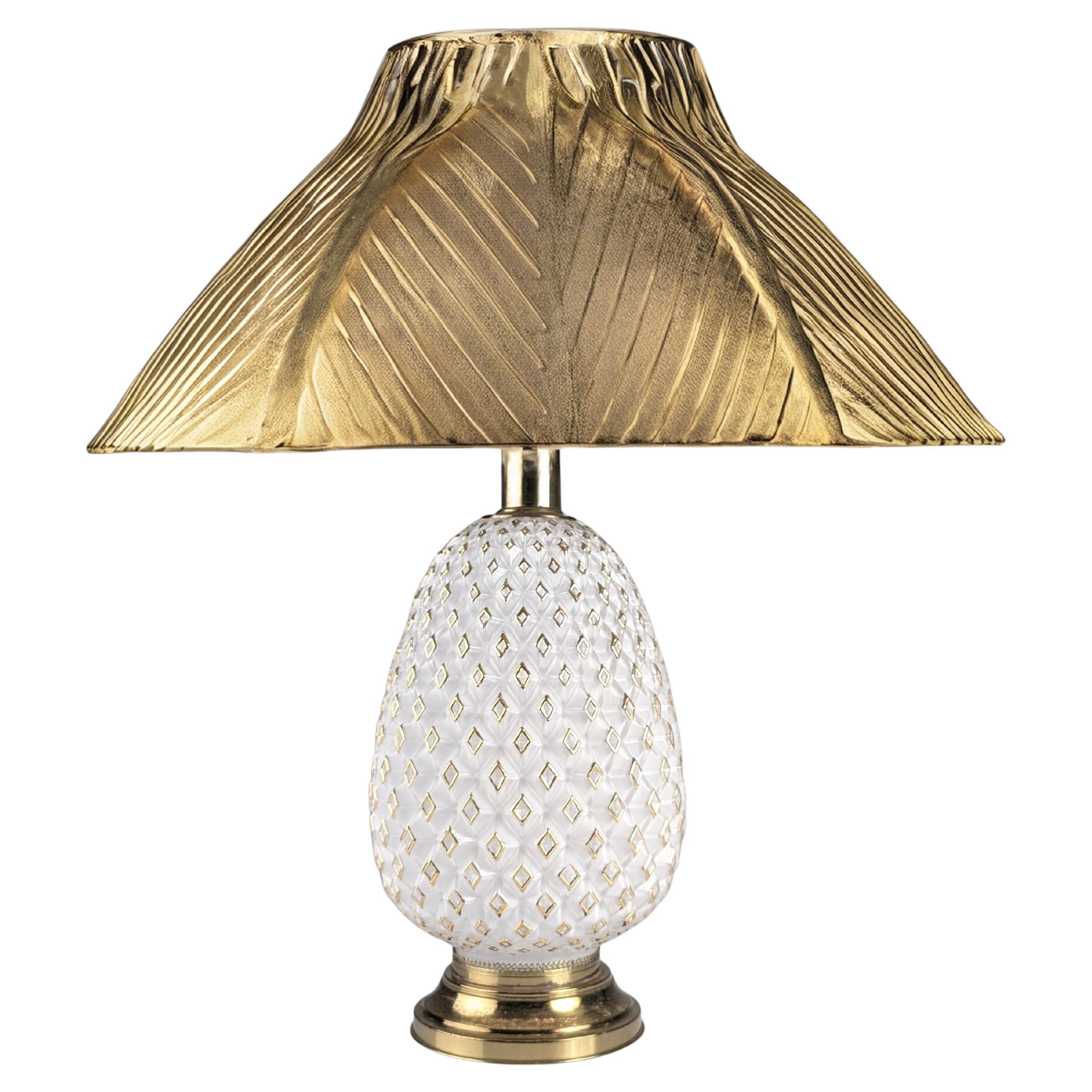 Large Murano Glass and Brass Pineapple Table Lamp, Italy 1970s