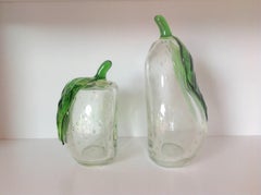 Large Murano Glass Apple and Pear Bookends with Controlled Bubbles