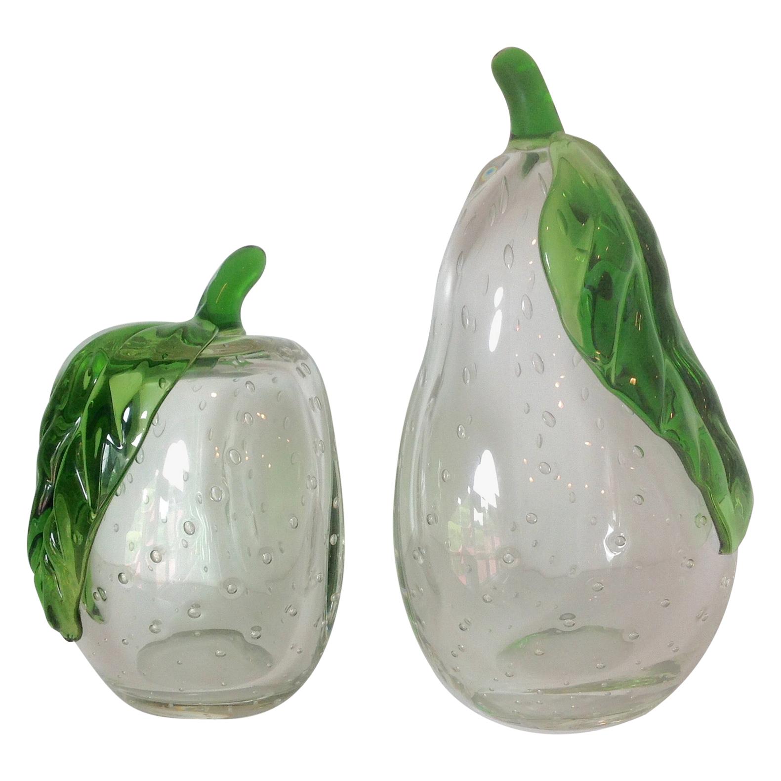 Large Murano Glass Apple and Pear Bookends with Controlled Bubbles For Sale