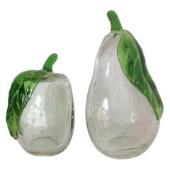 Large Murano Glass Apple and Pear Bookends with Controlled Bubbles