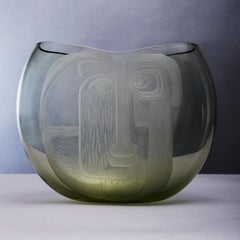 Große Kunstvase aus Muranoglas mit geätztem Porträt von Barbini