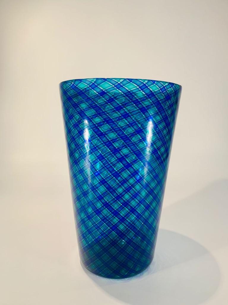 Incredible and large Murano glass attributed to Venini in blue and green circa 1950 vase.