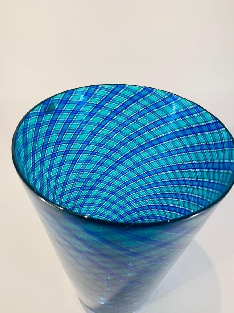 Mid-Century Modern Large Murano glass attributed to Venini blue and green circa 1950 vase. For Sale