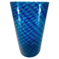 Large Murano glass attributed to Venini blue and green circa 1950 vase.