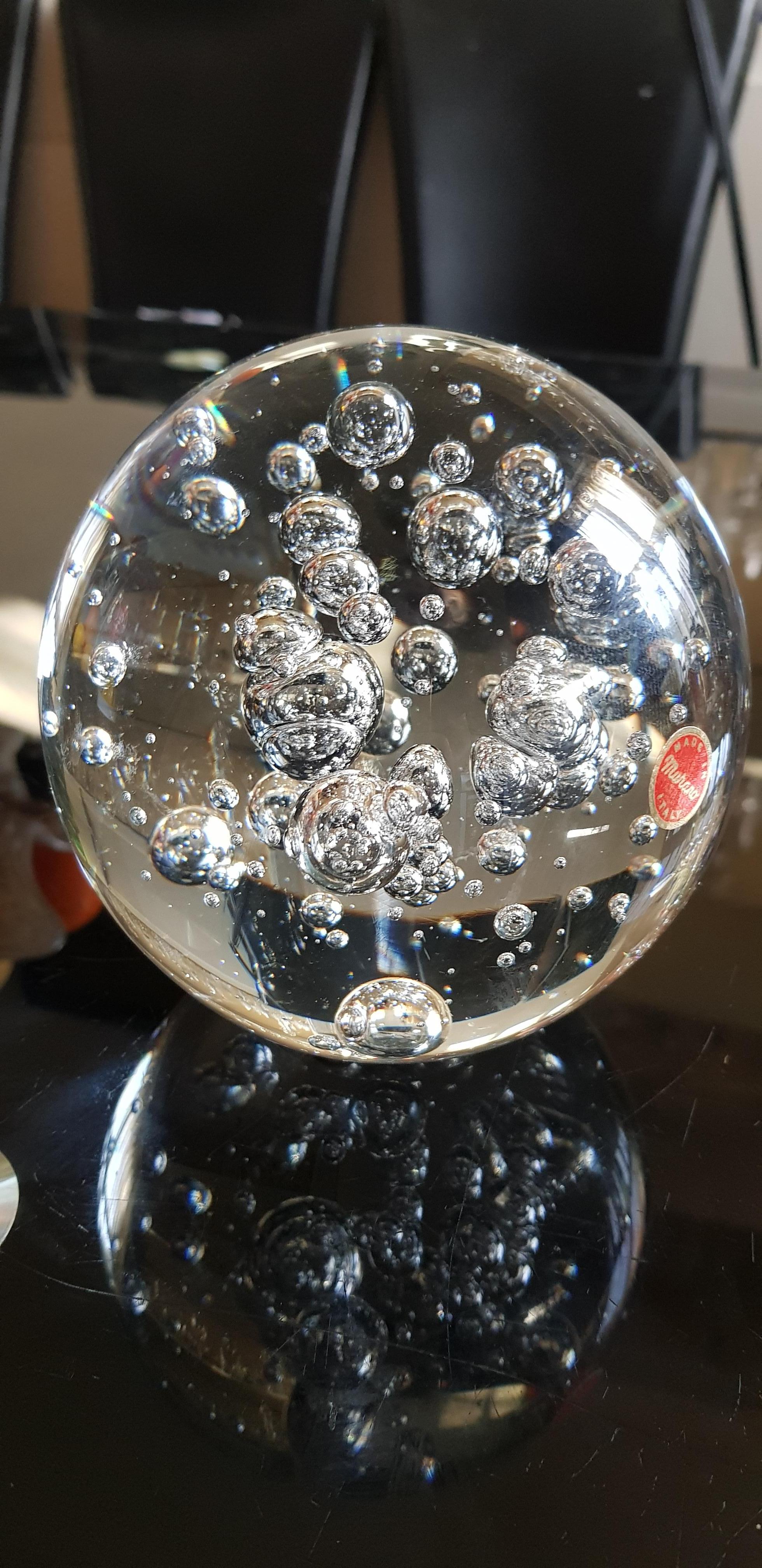 Art Deco Large Murano Glass Ball Paperweight Controlled Bubbles For Sale