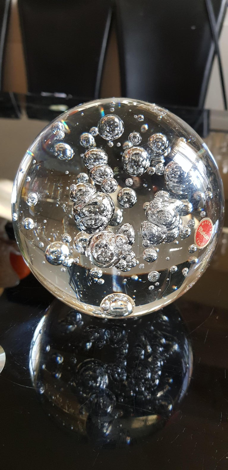 Art Deco Large Murano Glass Ball Paperweight Controlled Bubbles  For Sale