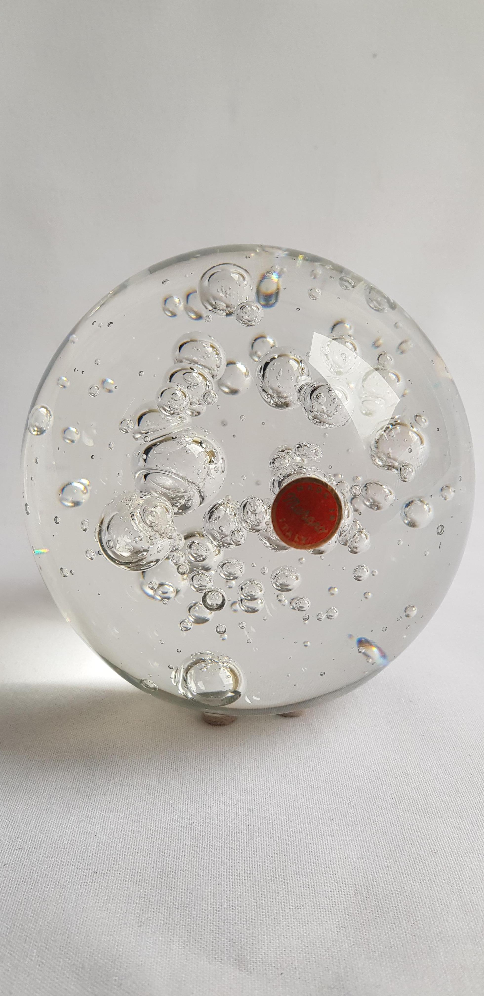 Hand-Crafted Large Murano Glass Ball Paperweight Controlled Bubbles For Sale