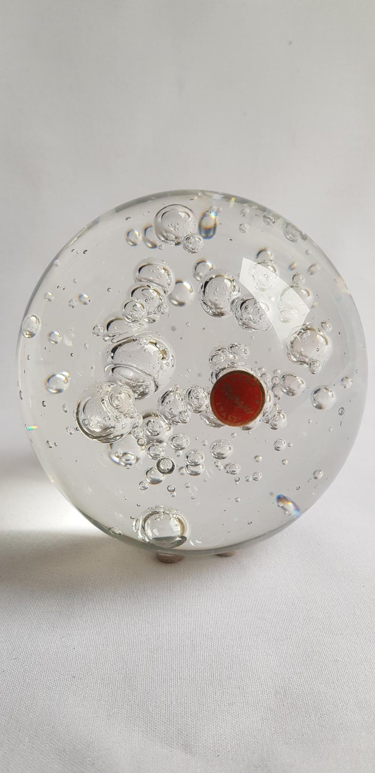 Hand-Crafted Large Murano Glass Ball Paperweight Controlled Bubbles  For Sale