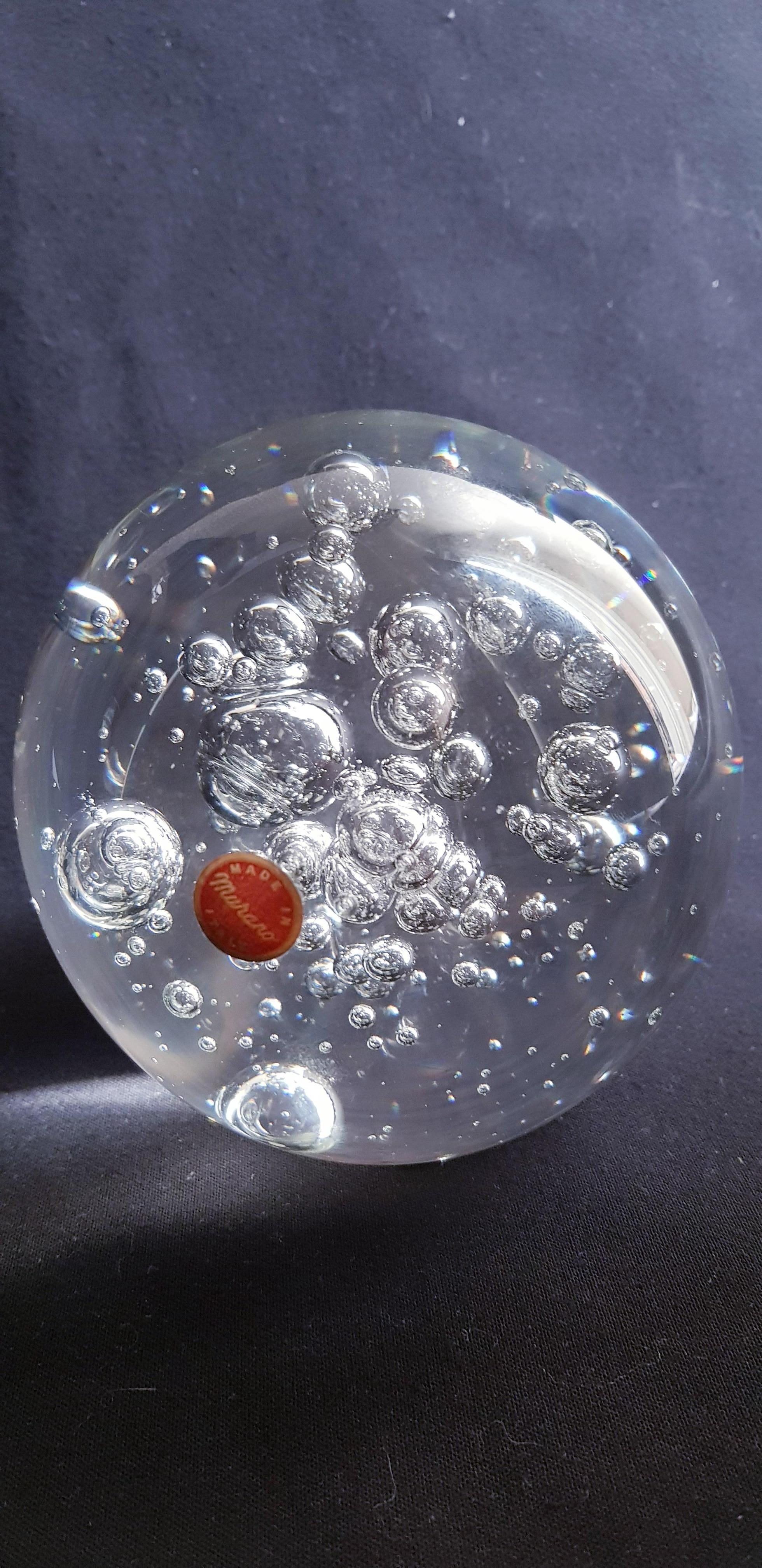 Large Murano Glass Ball Paperweight Controlled Bubbles In Excellent Condition For Sale In Grantham, GB