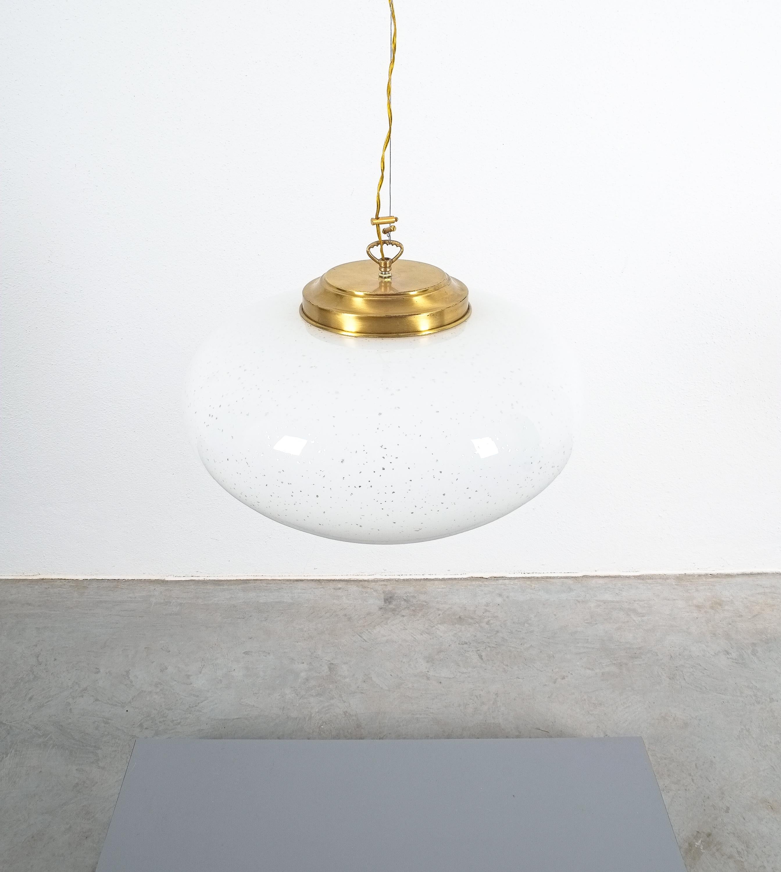 Late 20th Century Large Murano Glass Ball Pendant Lamp with Gold Inclusions, Midcentury, Italy