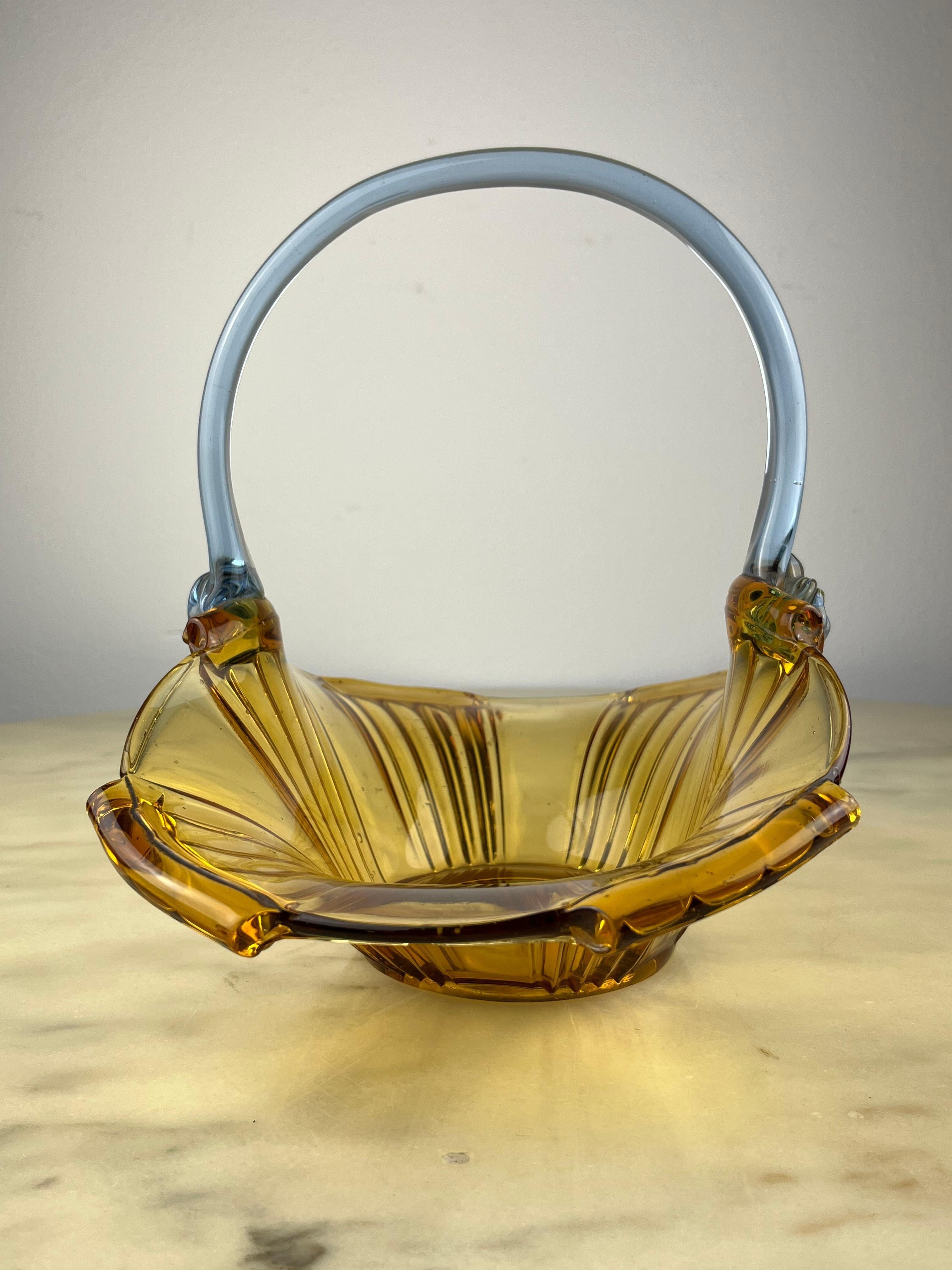 Large Murano Glass Basket, Italy, 1950s In Good Condition In Palermo, IT