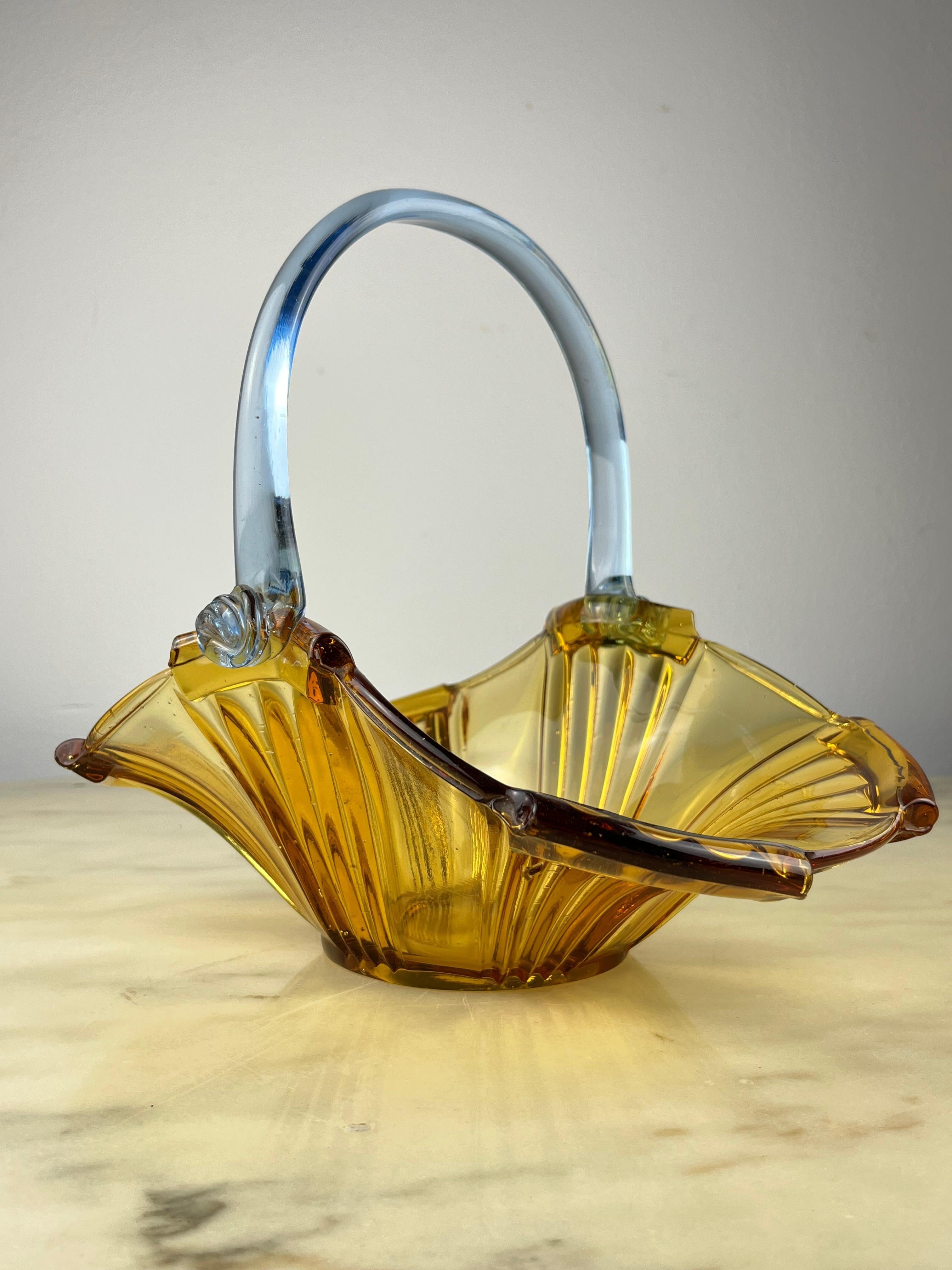 Mid-20th Century Large Murano Glass Basket, Italy, 1950s
