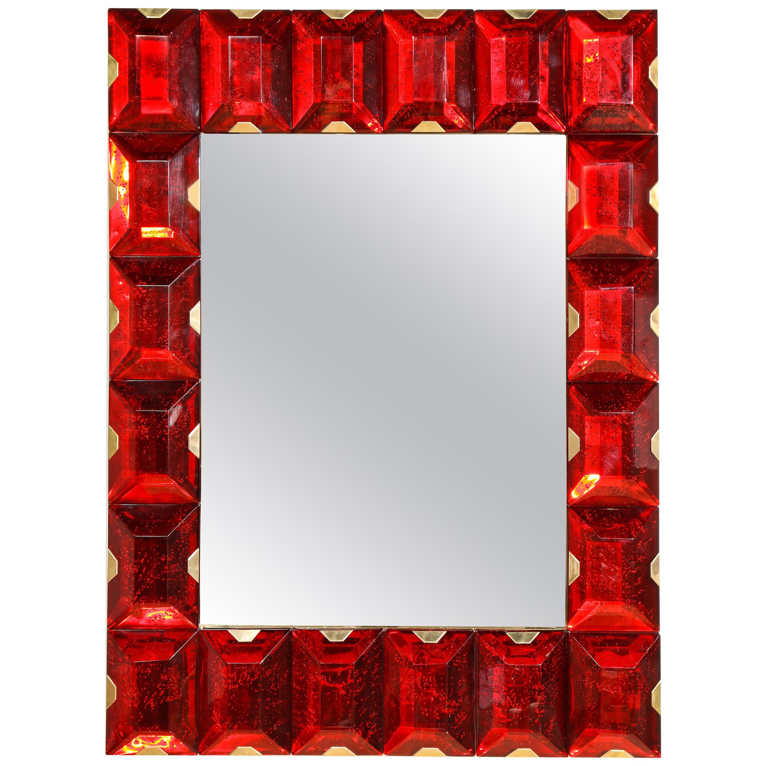Large Murano Glass Block Mirror For Sale