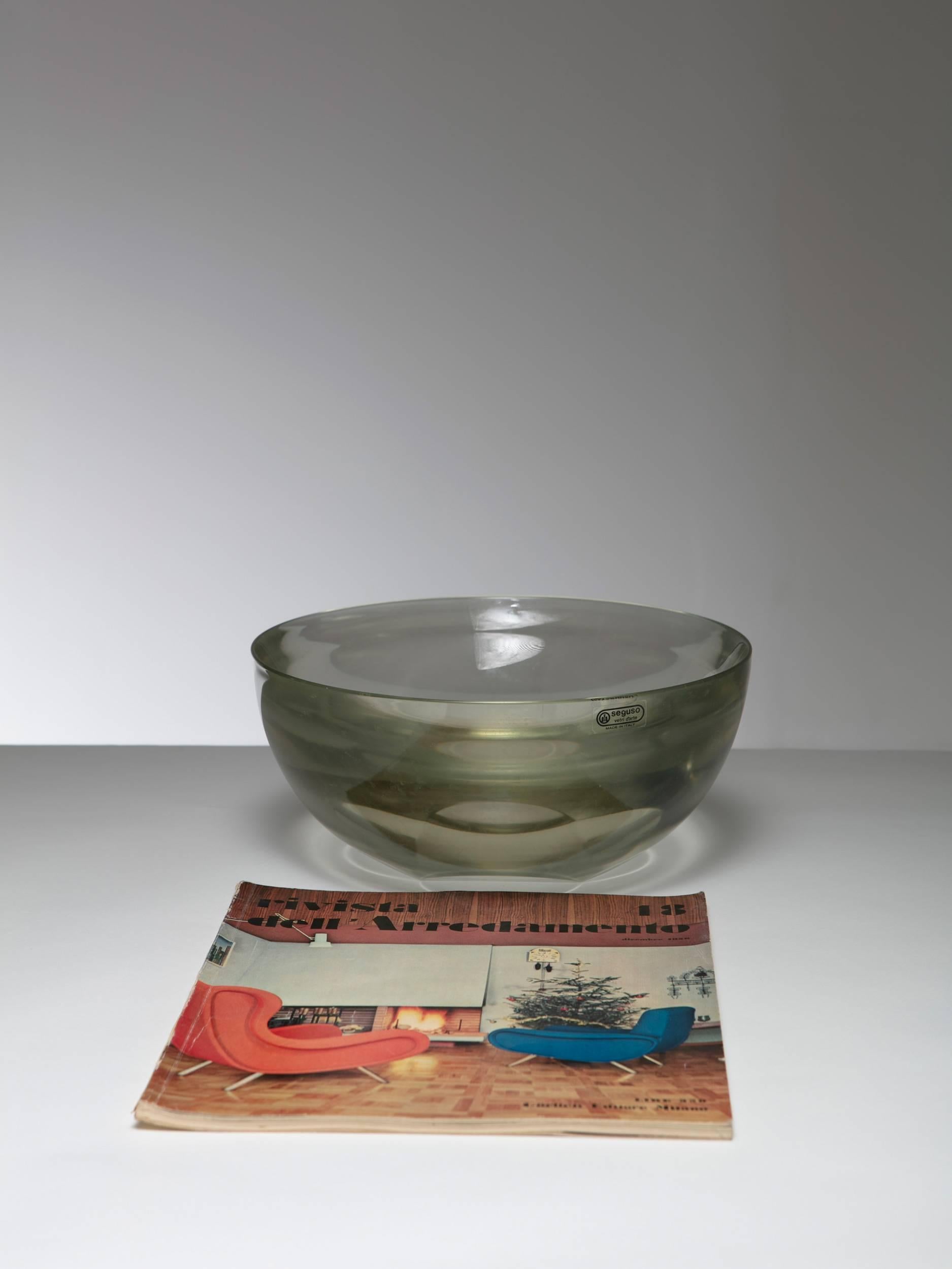 Large Murano glass bowl by Seguso.
Solid glass translucent lens.