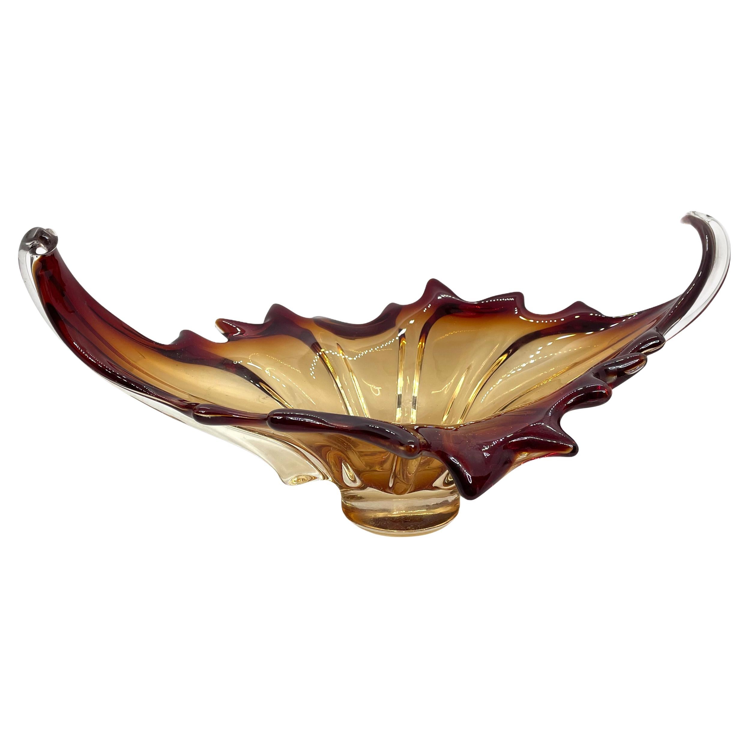 Large Murano Glass Bowl Catchall Red and Dark Orange Vintage, Italy, 1970s