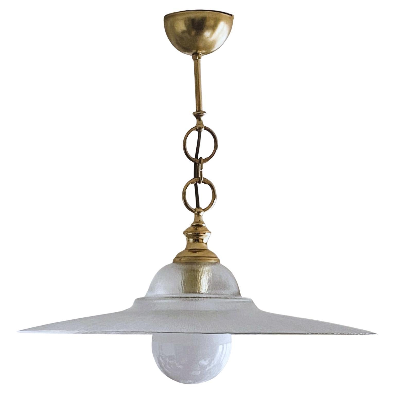 Large Murano Glass Brass Pendant Attributed to Venini, Italy, 1950s