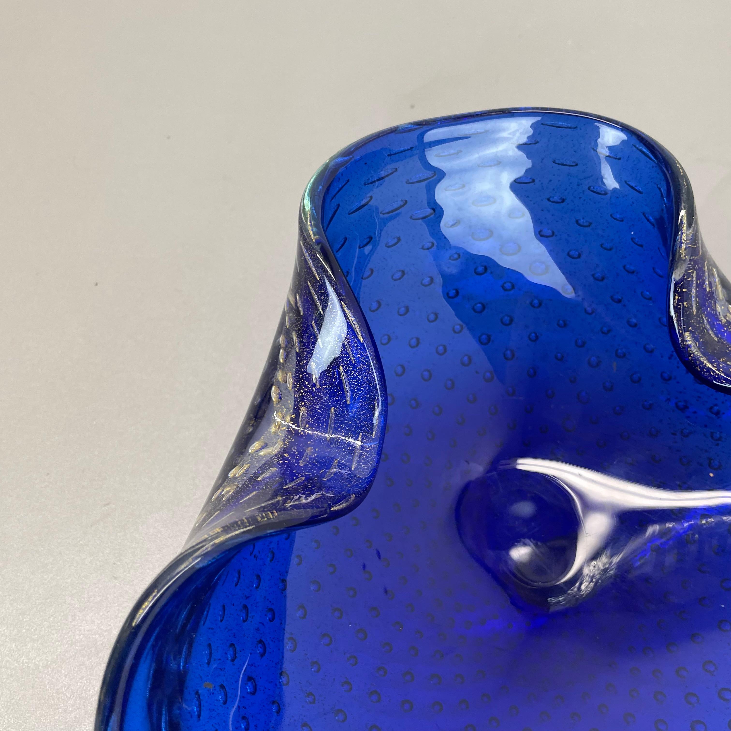 Gran cuenco de burbujas de cristal de Murano Bullicante azul plateado Elemento Concha, Italia, 1970 en venta 4