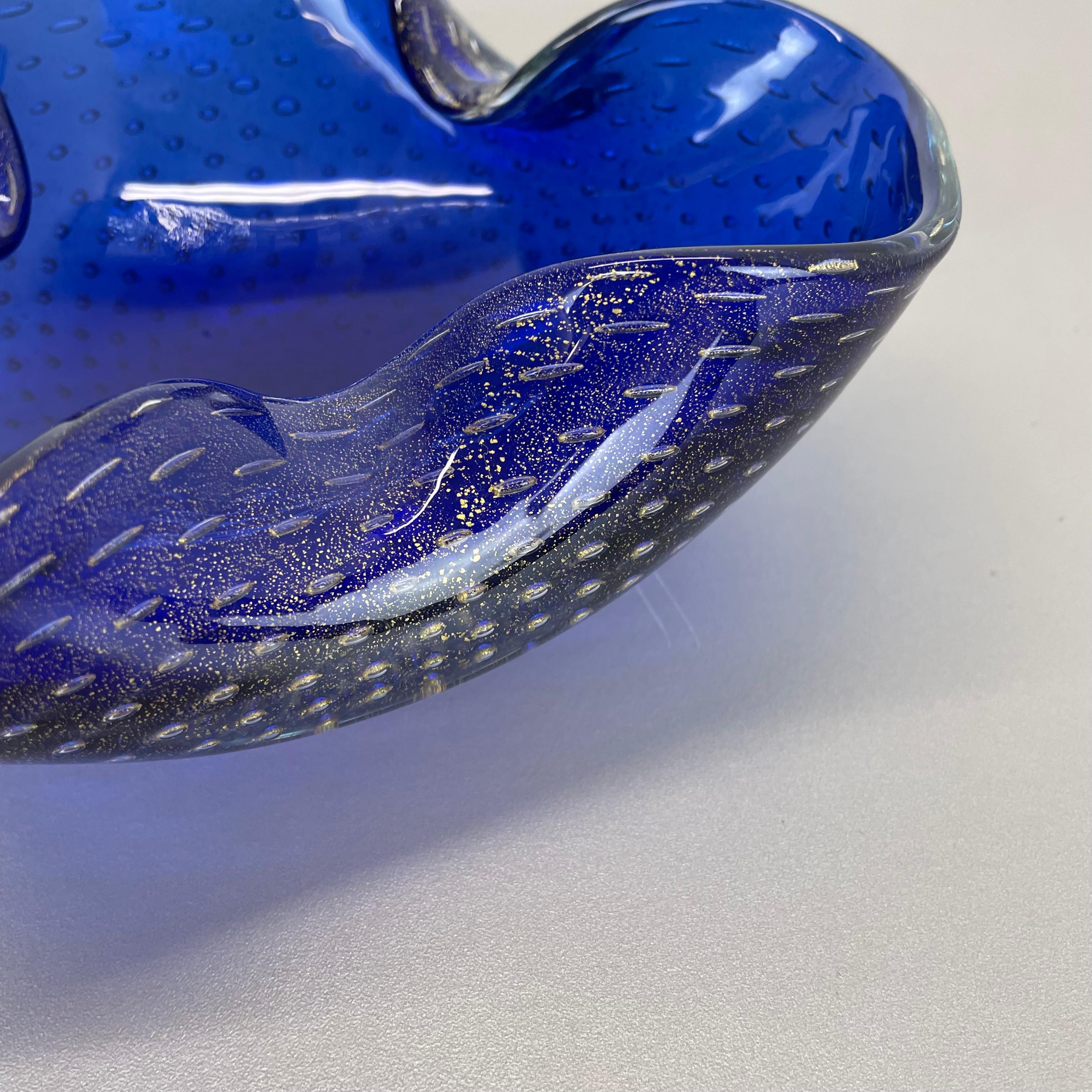 Gran cuenco de burbujas de cristal de Murano Bullicante azul plateado Elemento Concha, Italia, 1970 en venta 1