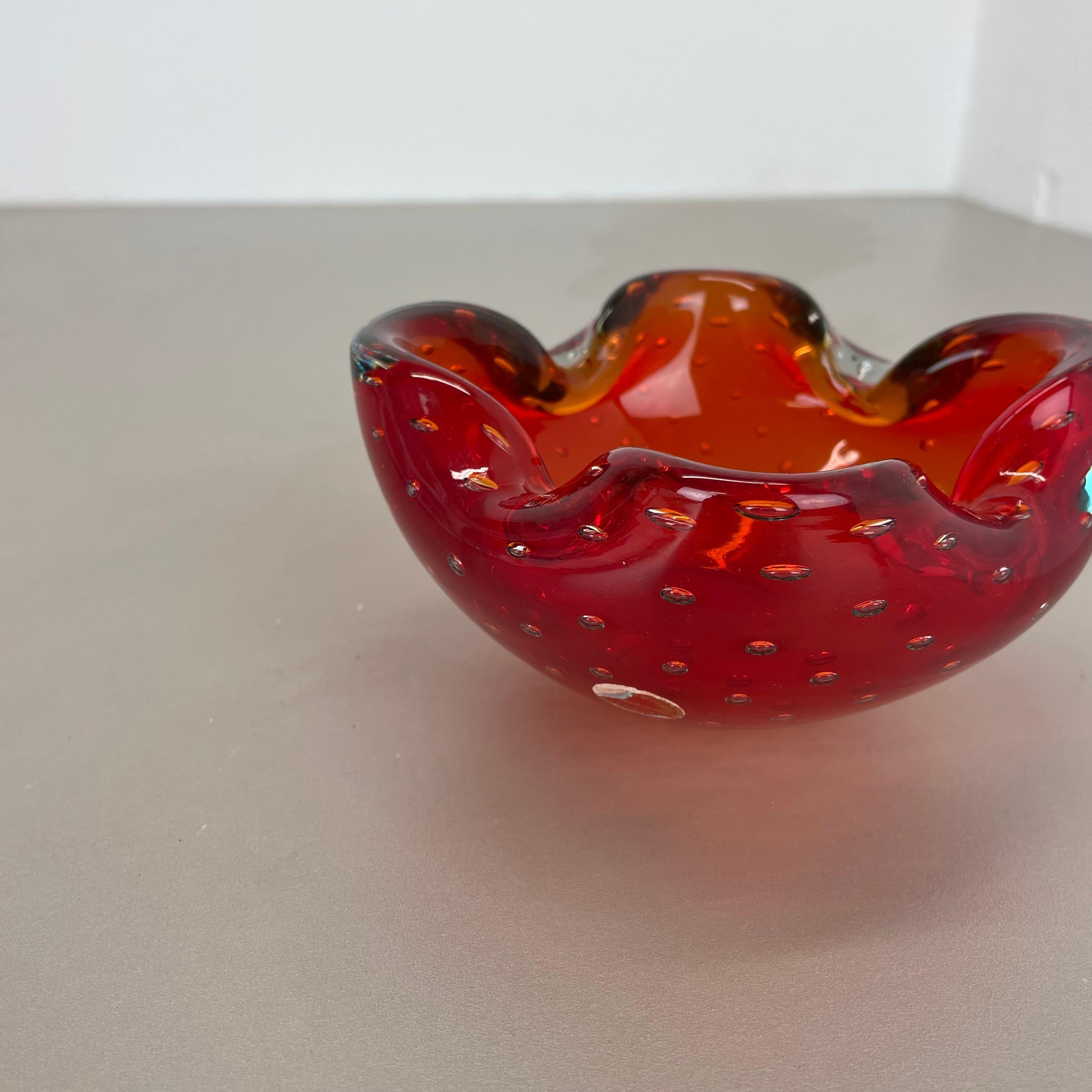 Large Murano Glass Bullicante red Bubble Bowl Element Shell Italy 1970 For Sale 7
