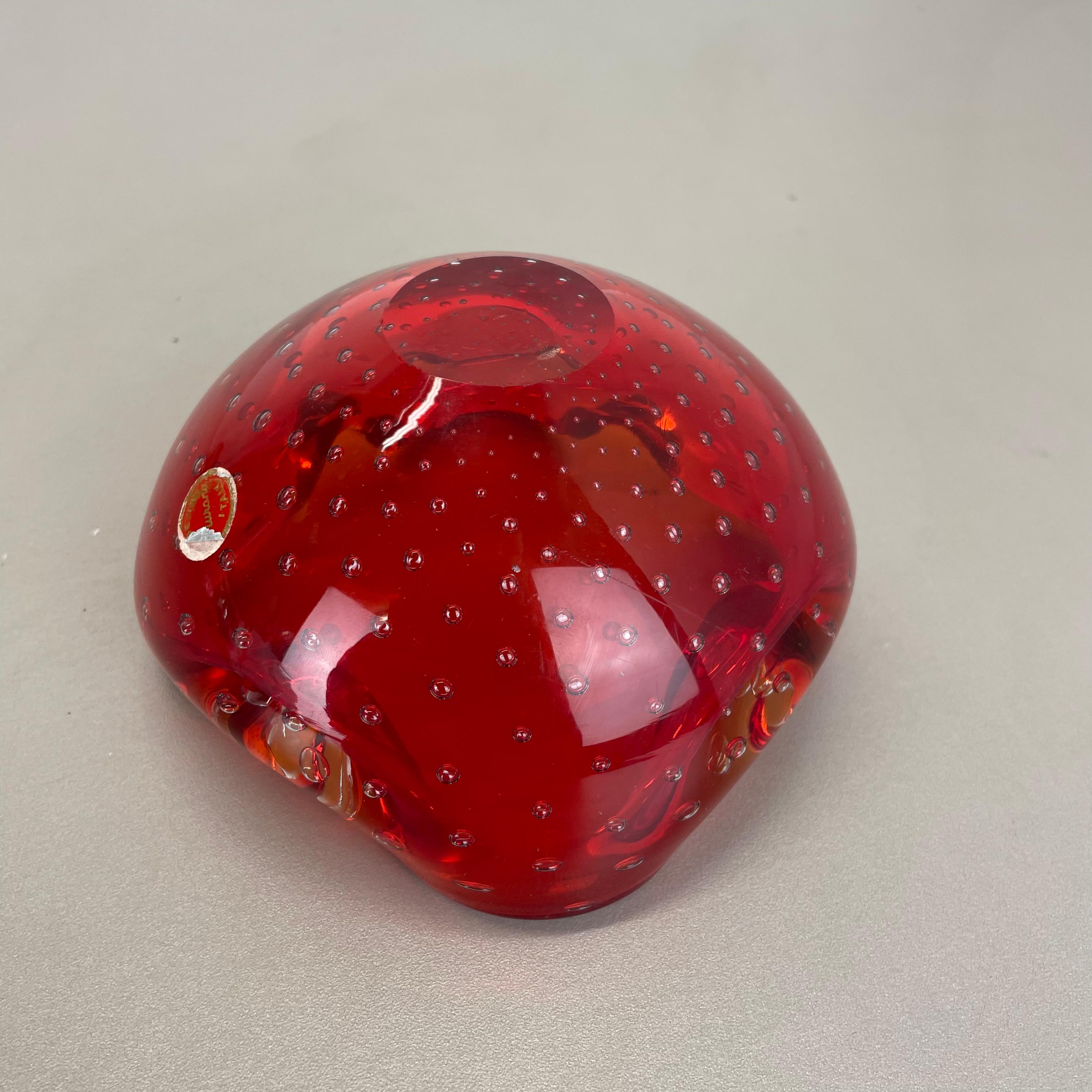 Large Murano Glass Bullicante red Bubble Bowl Element Shell Italy 1970 For Sale 9
