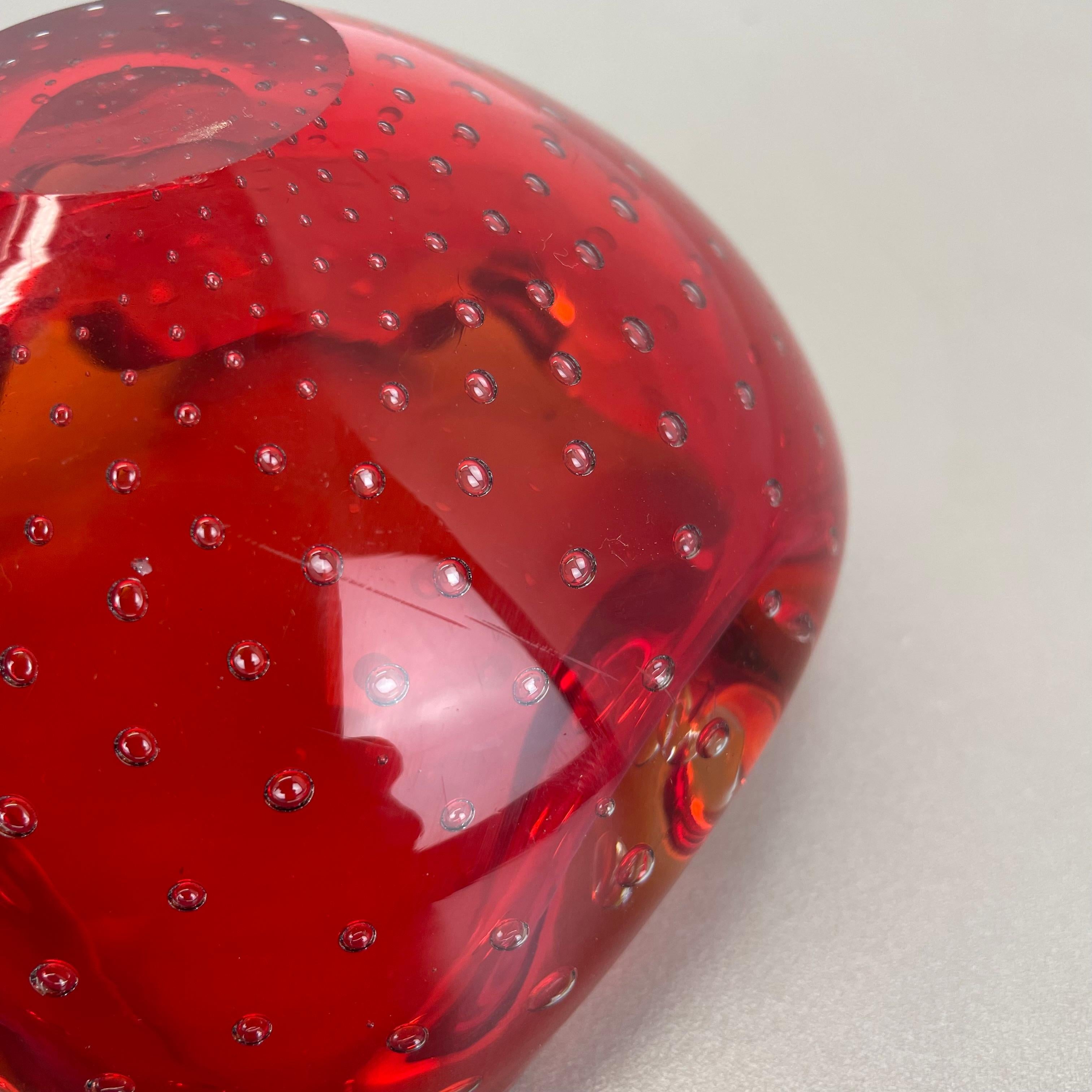 Large Murano Glass Bullicante red Bubble Bowl Element Shell Italy 1970 For Sale 10