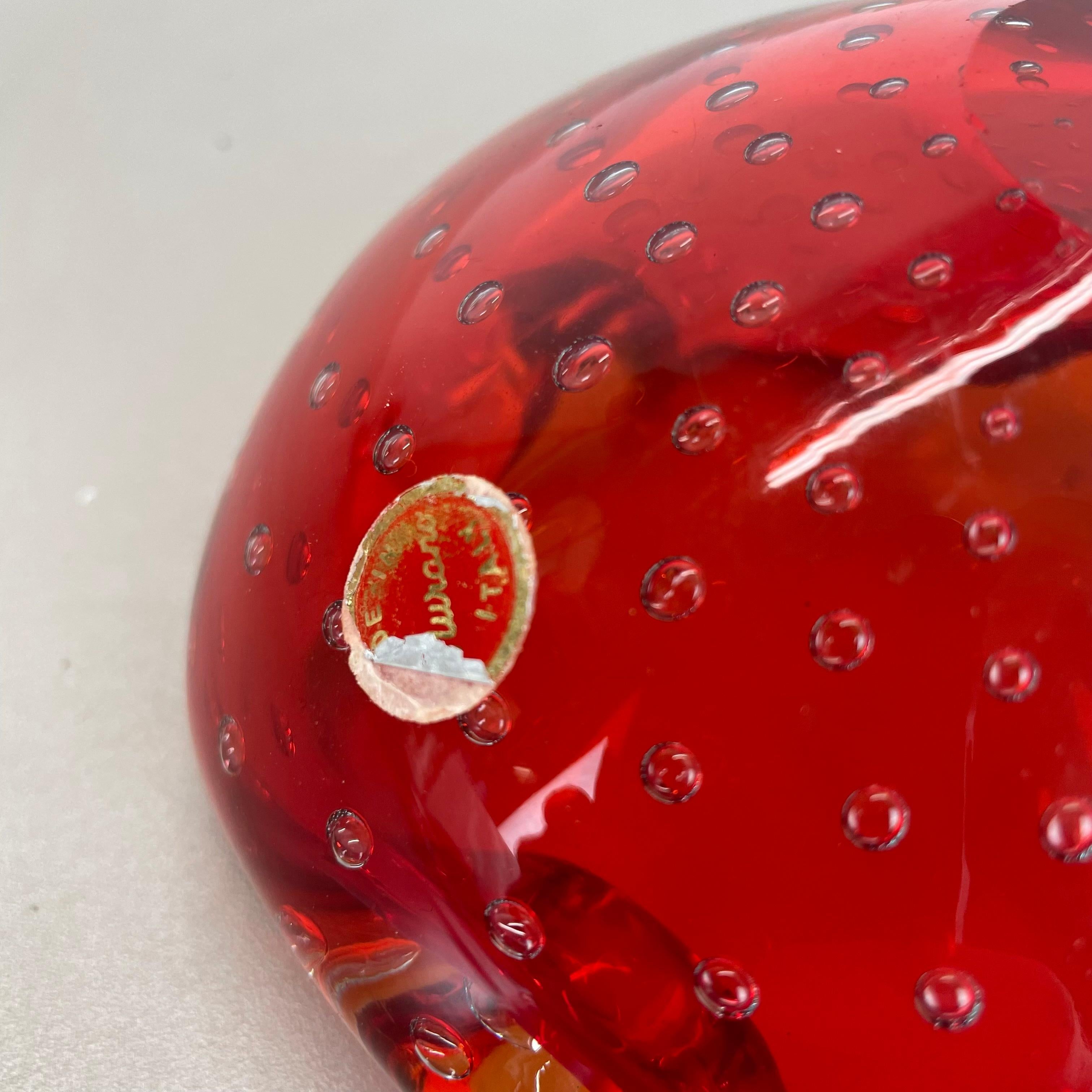 Large Murano Glass Bullicante red Bubble Bowl Element Shell Italy 1970 For Sale 11