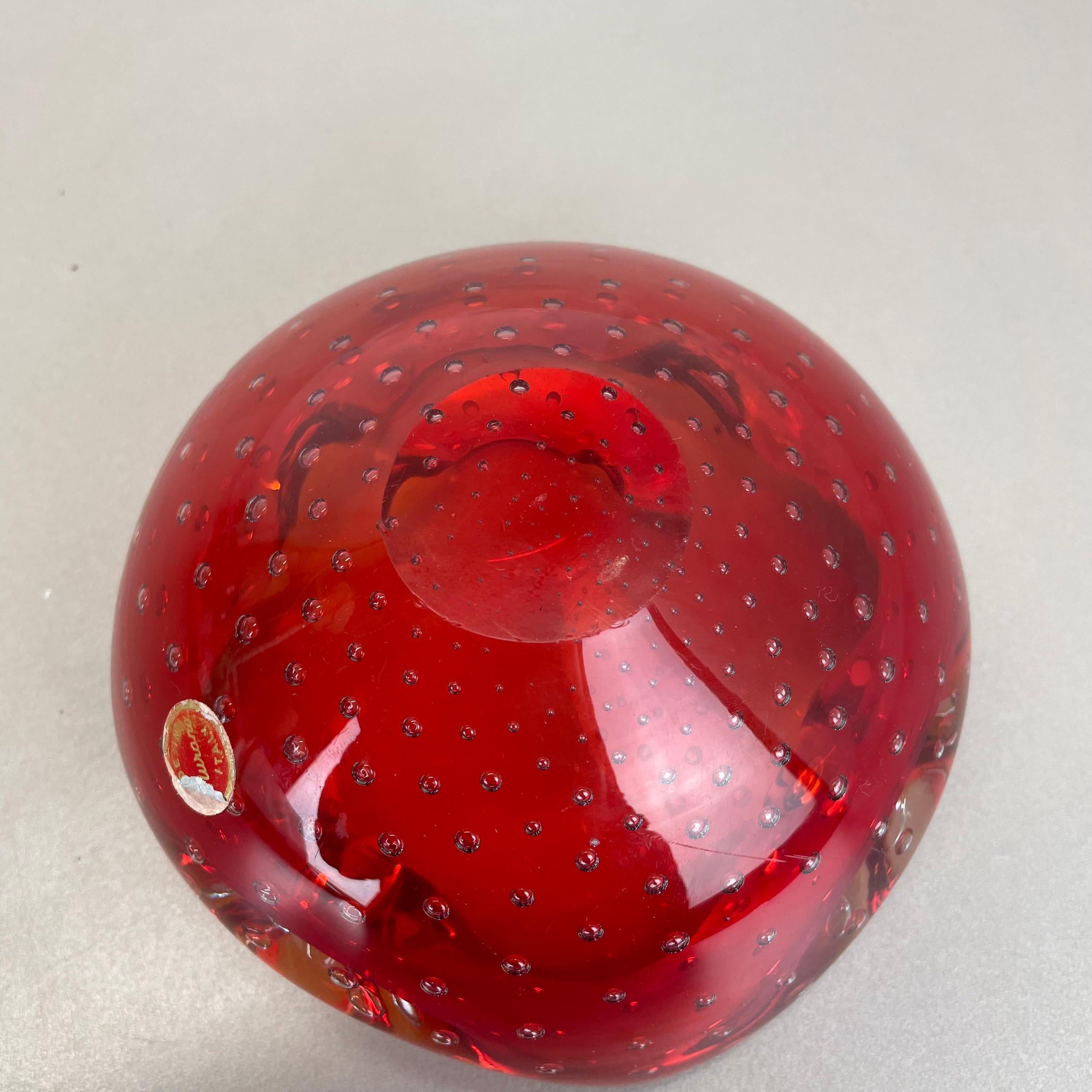 Large Murano Glass Bullicante red Bubble Bowl Element Shell Italy 1970 For Sale 12