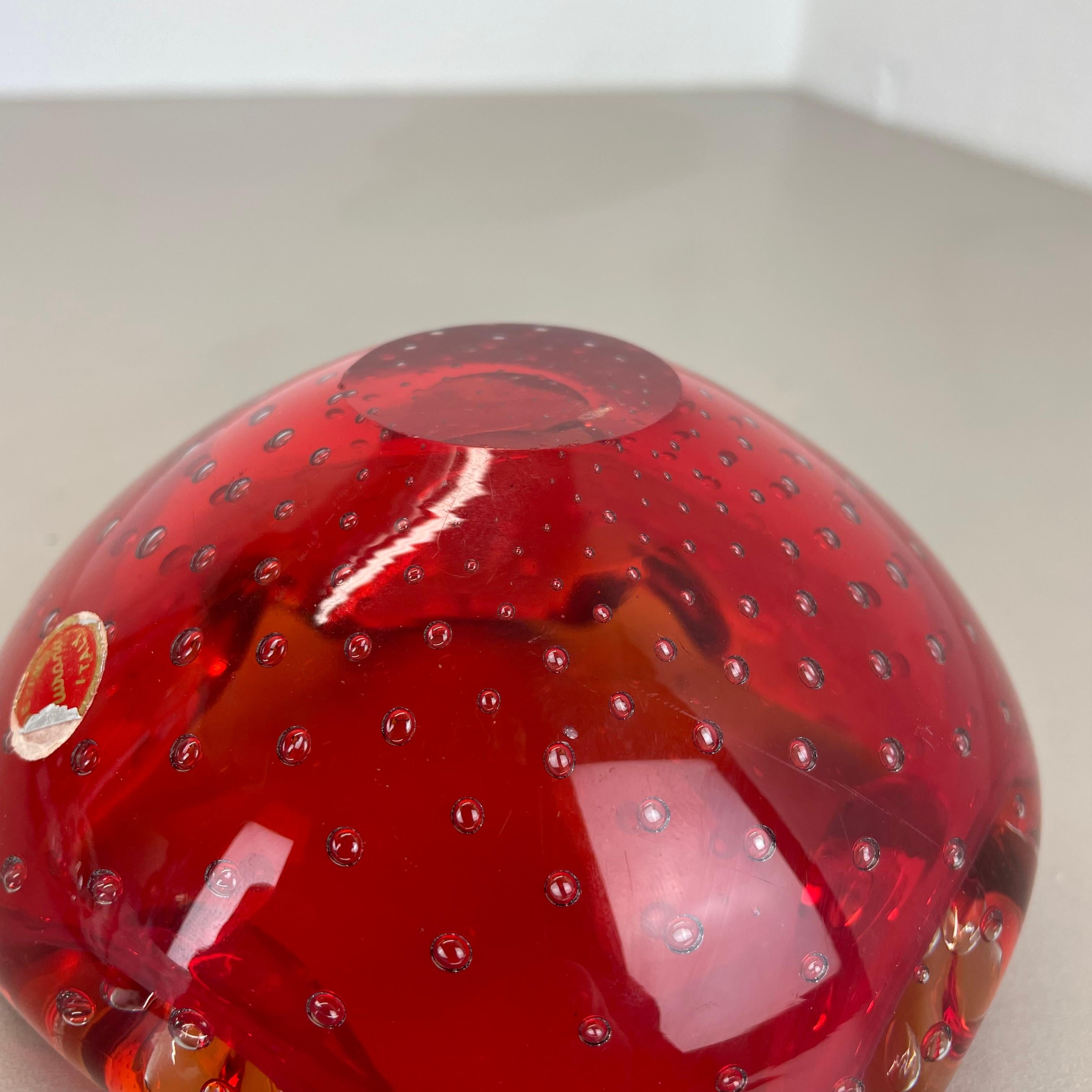 Large Murano Glass Bullicante red Bubble Bowl Element Shell Italy 1970 For Sale 13