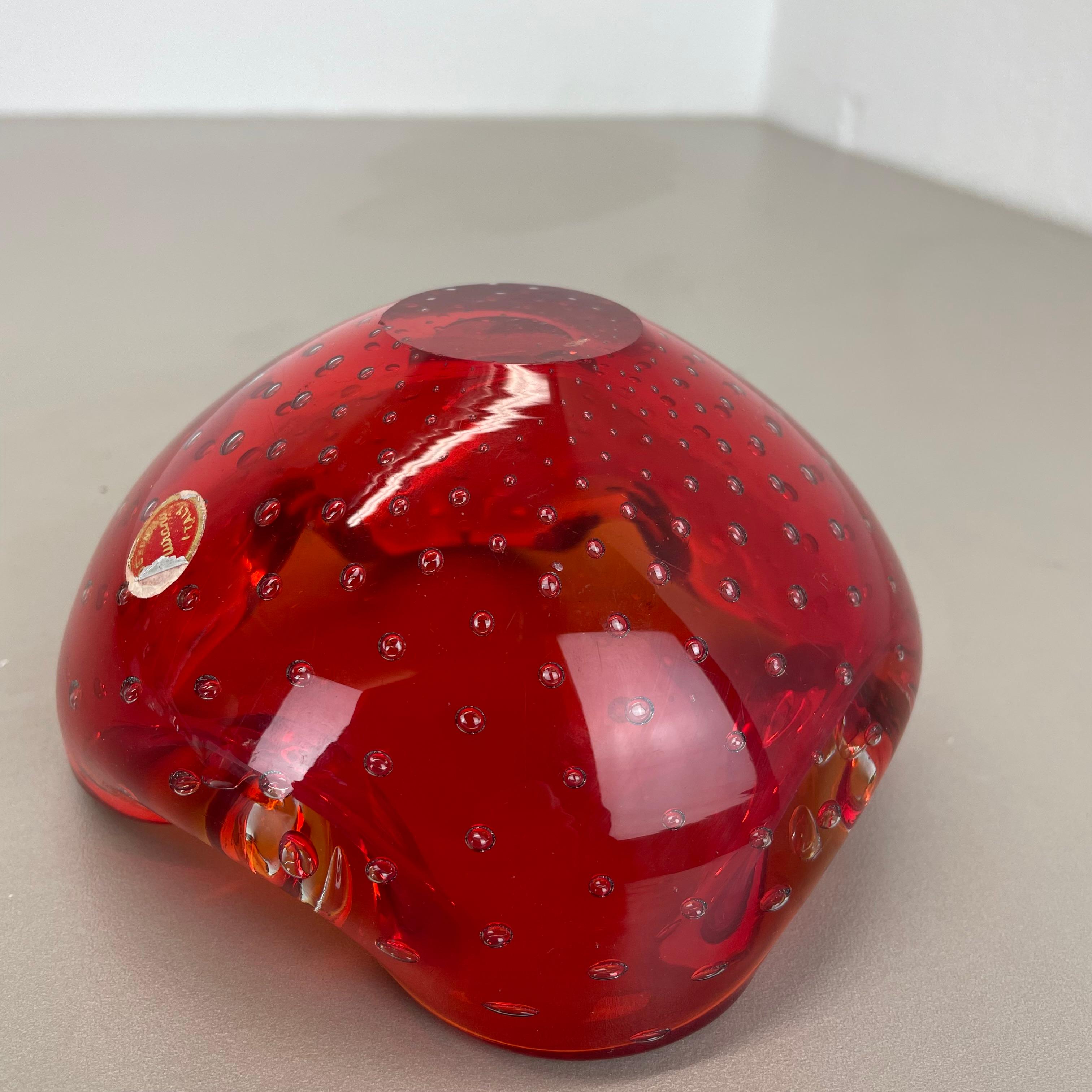 Large Murano Glass Bullicante red Bubble Bowl Element Shell Italy 1970 For Sale 14