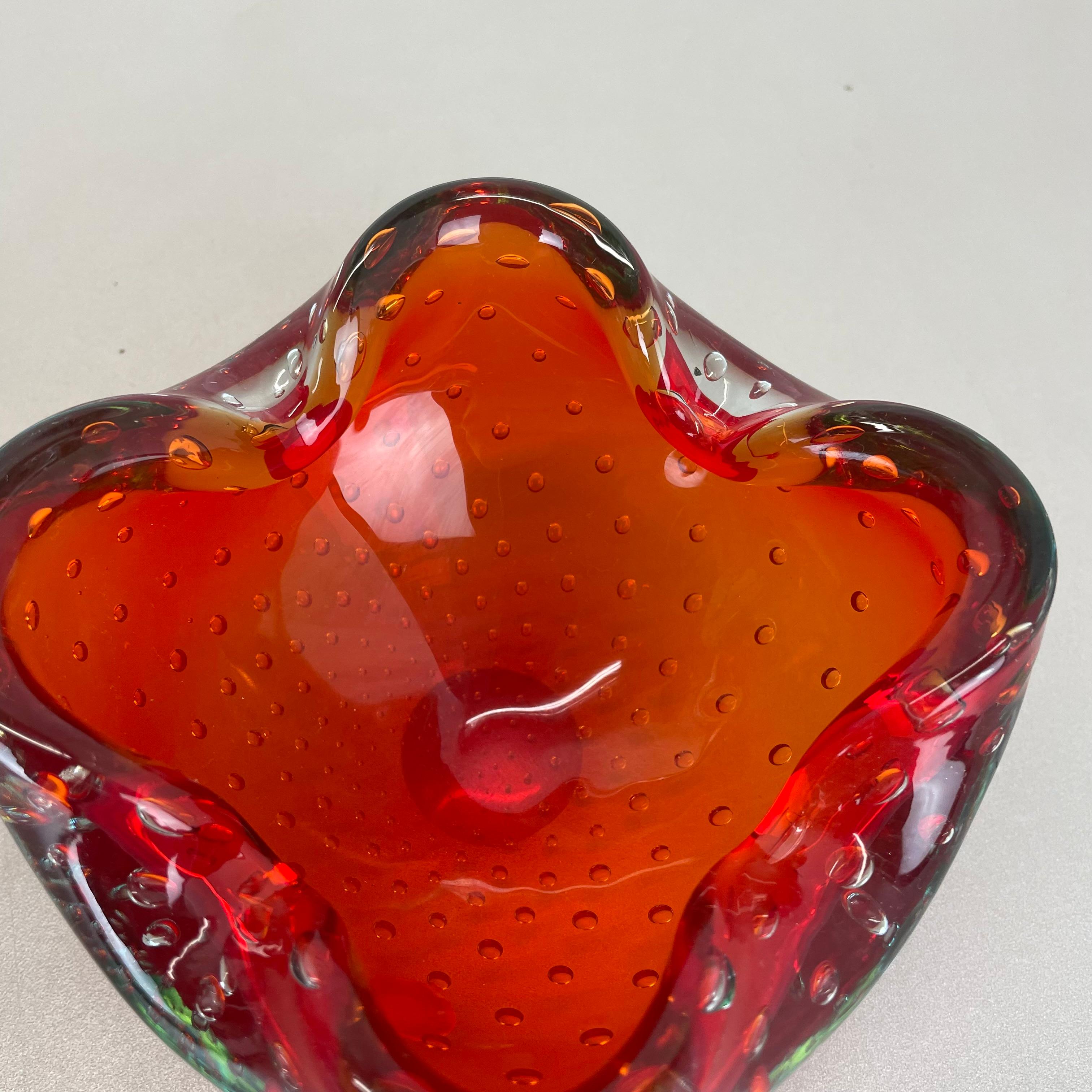 Large Murano Glass Bullicante red Bubble Bowl Element Shell Italy 1970 For Sale 1