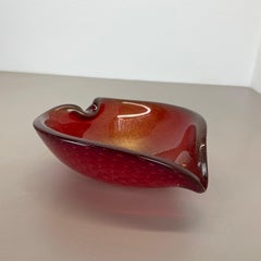 Large Murano Glass Bullicante red-gold Bubble Bowl Element Shell Italy 1970