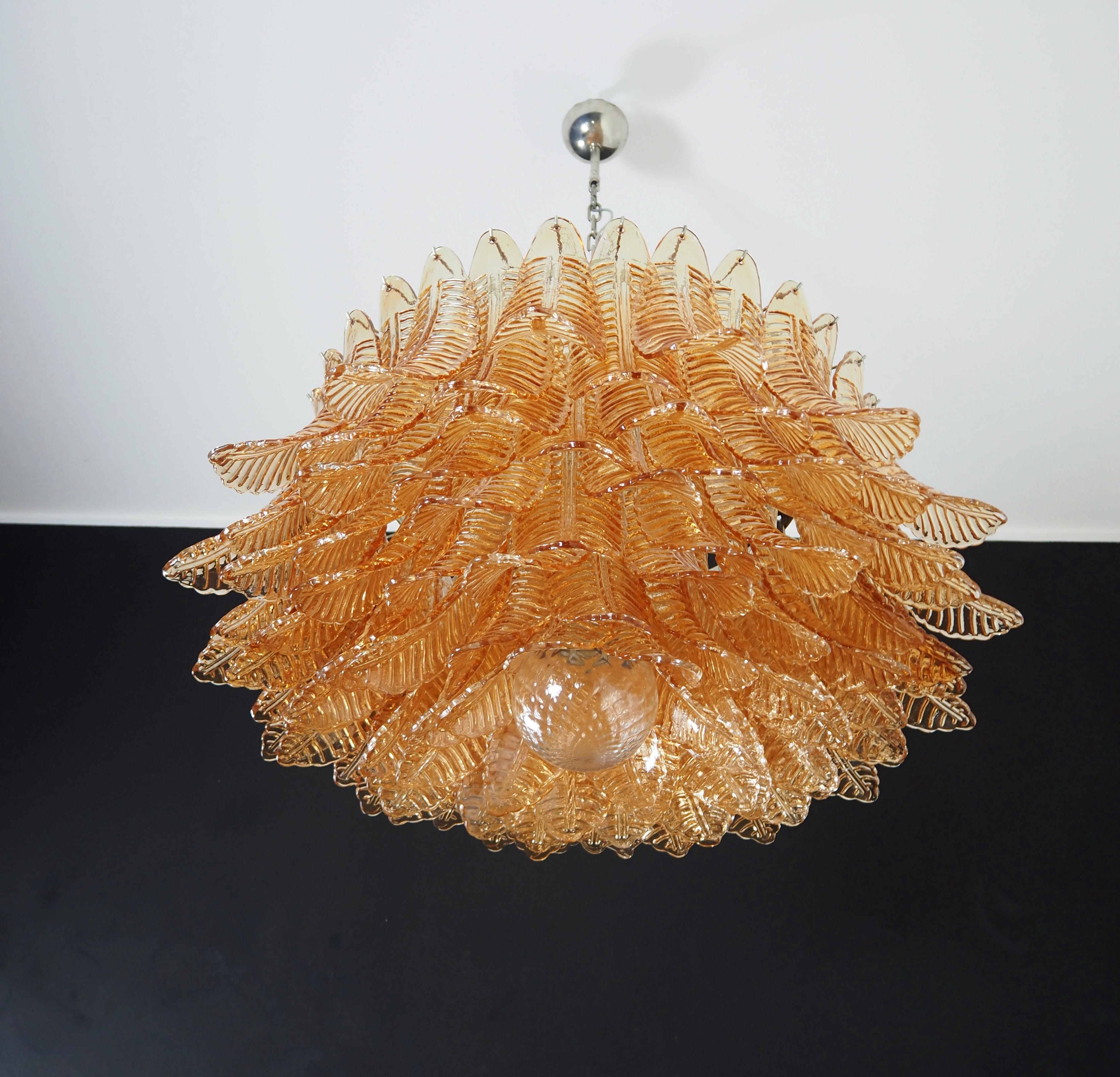 Gran araña de cristal de Murano -100 vidrios Felci ámbar Italian en venta