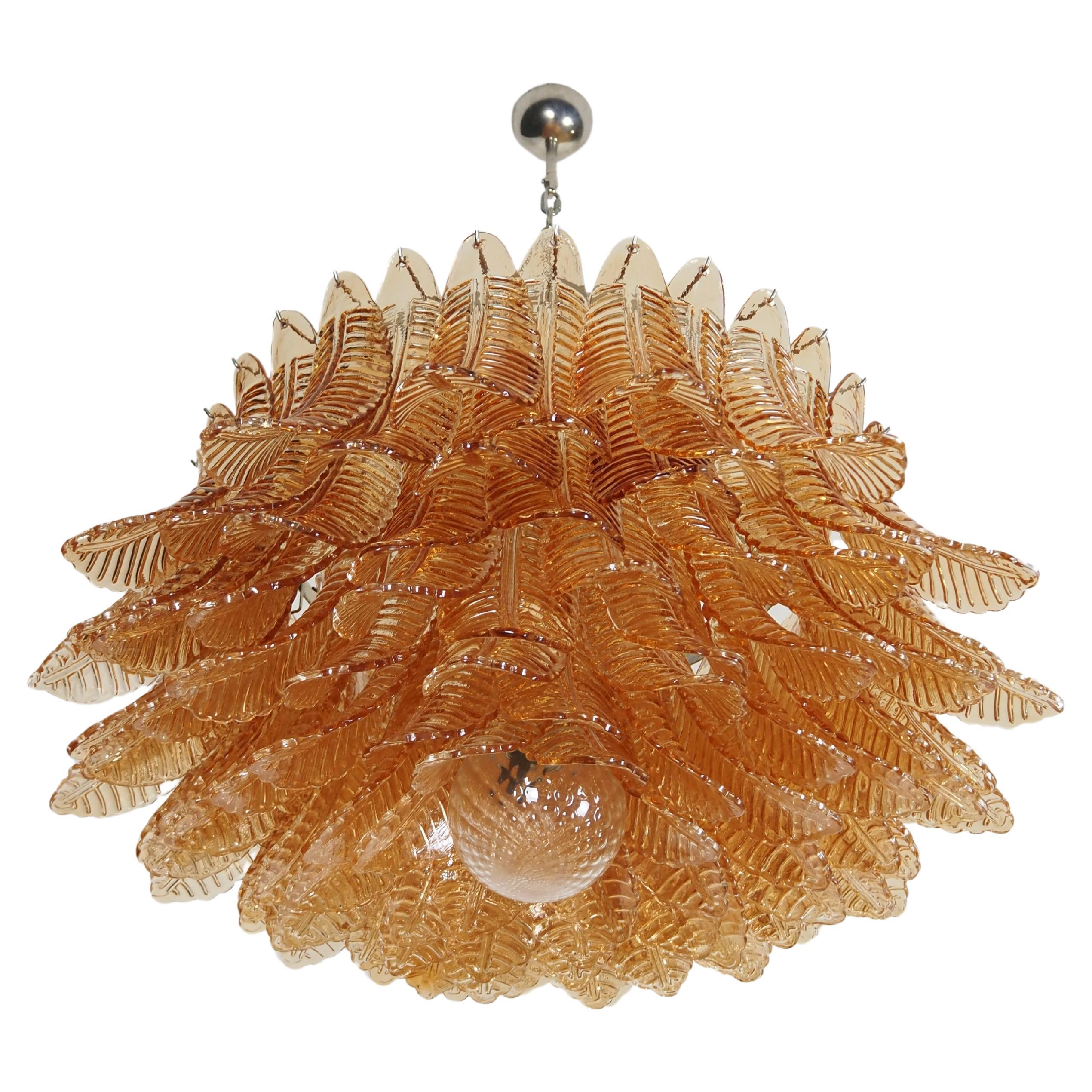 Grand lustre de Murano 100 verres Felci ambrés